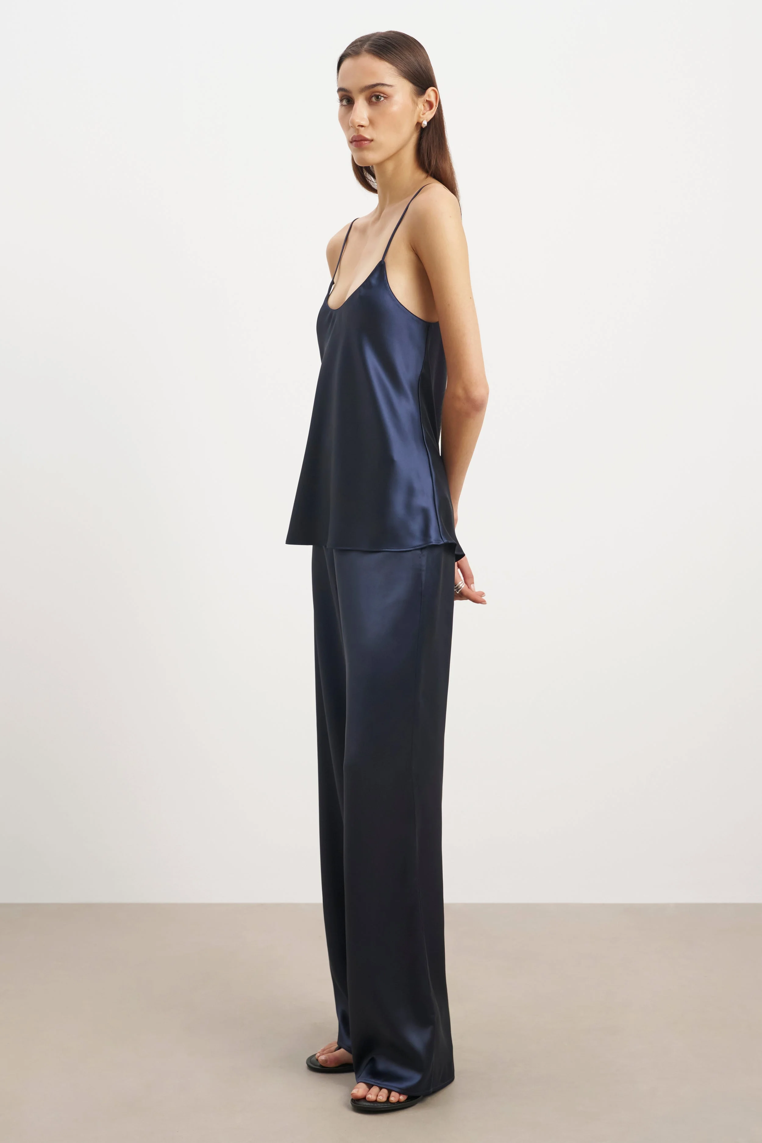 Satin Scoop Neck Camisole - Navy - Image 6