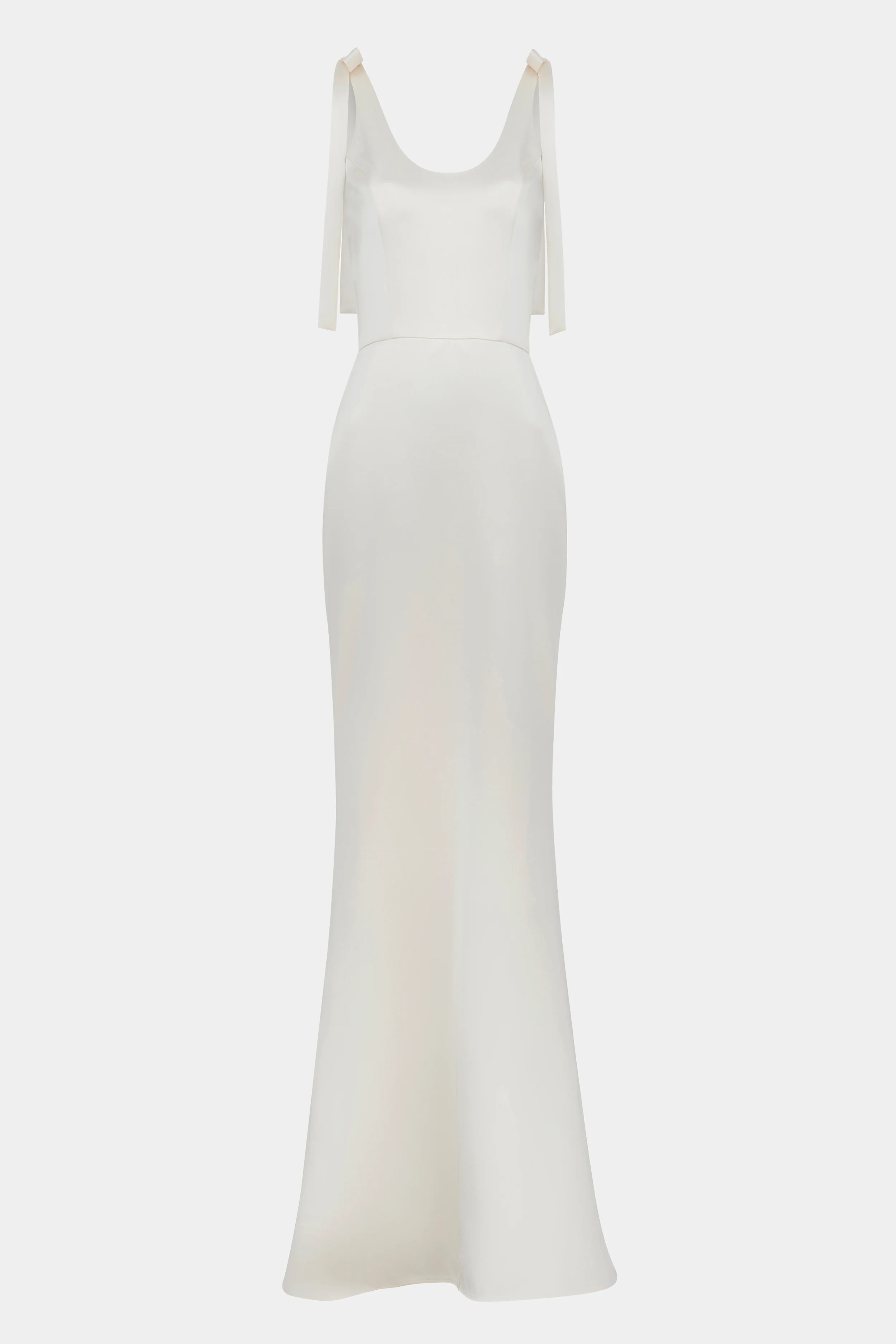 Satin Scoop Neck Gown with Bow Detail - Cream - Image 8