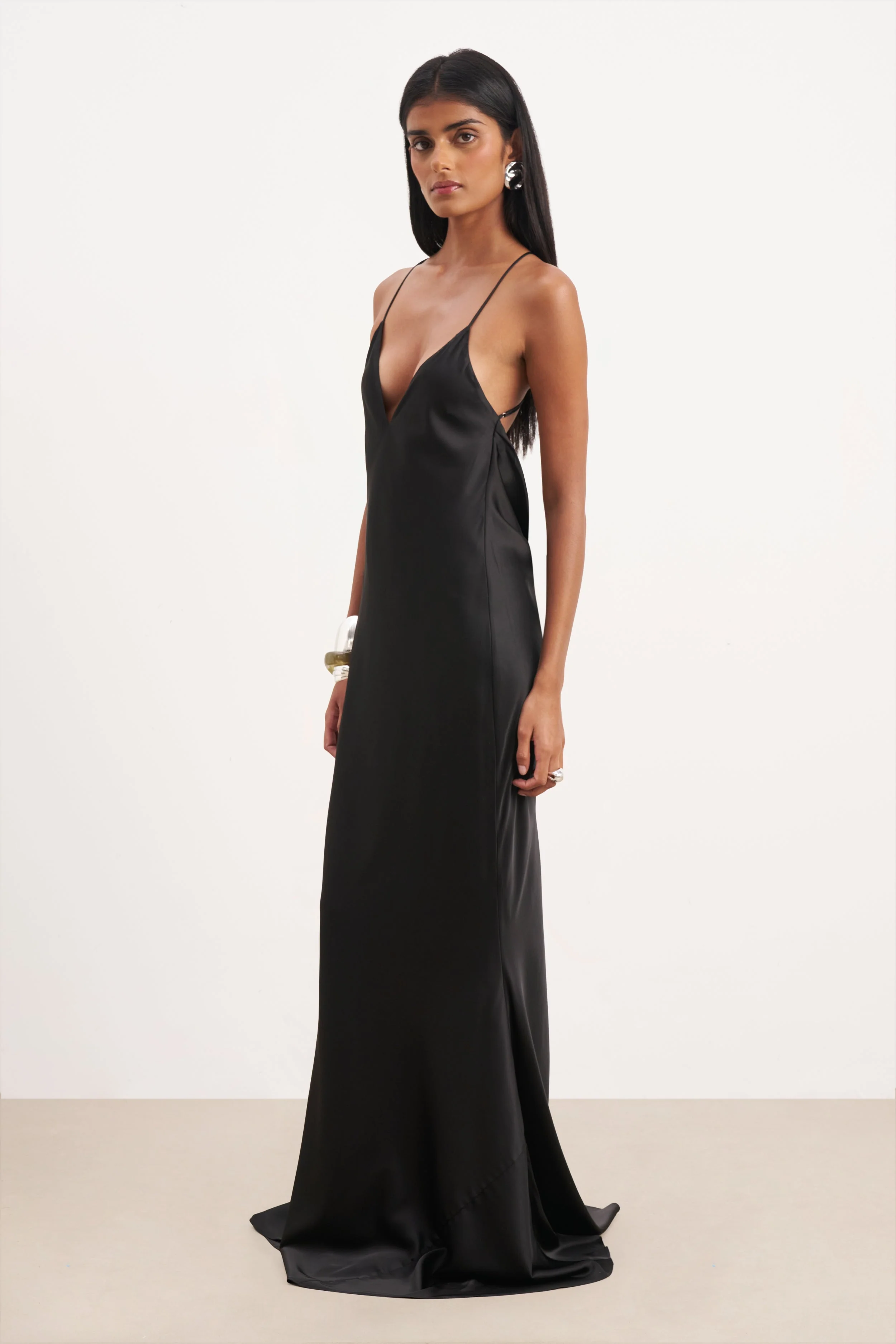 Satin Slinky Cowl Back Gown - Black - Image 5