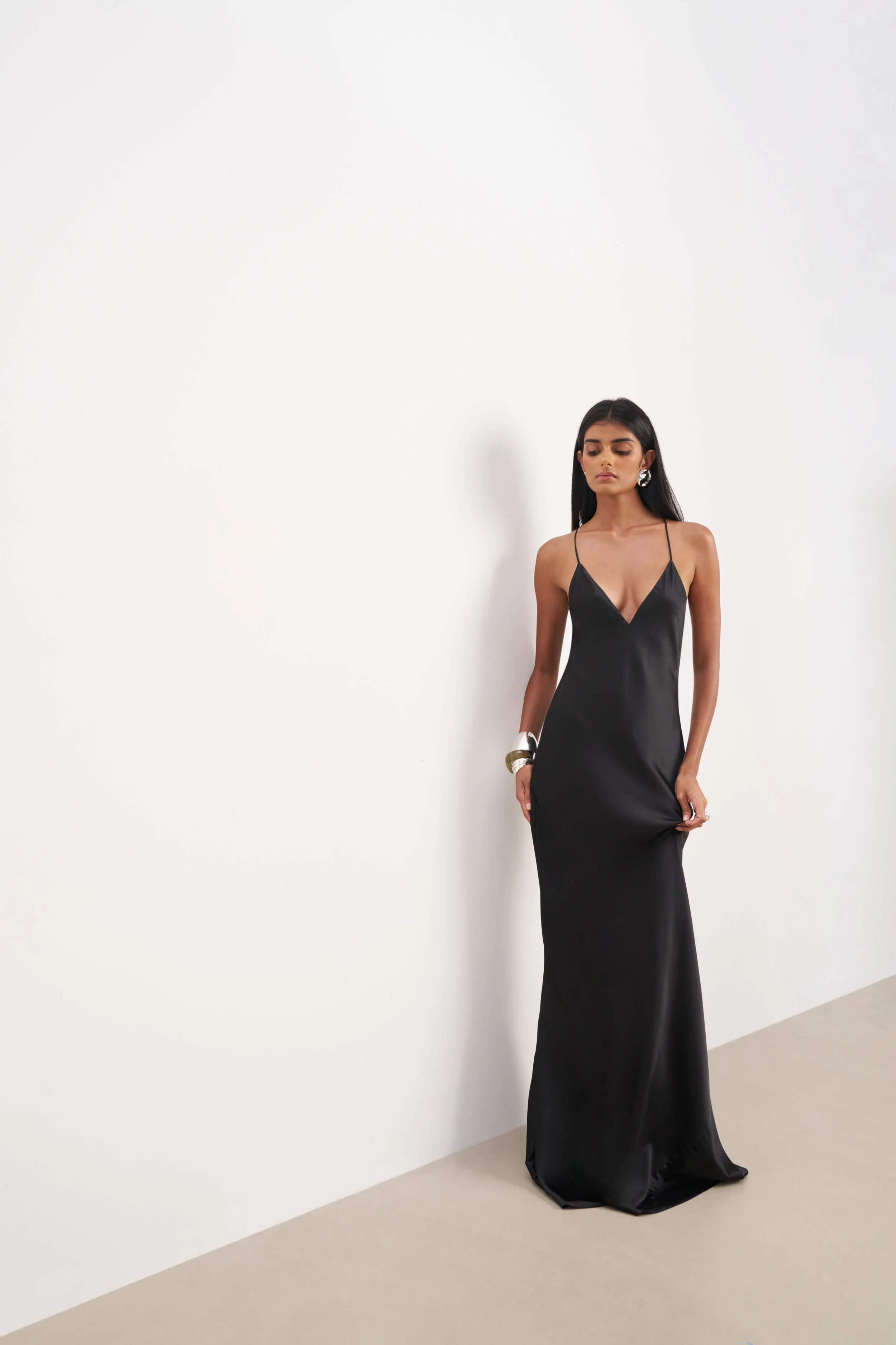 Satin Slinky Cowl Back Gown - Black - Image 7