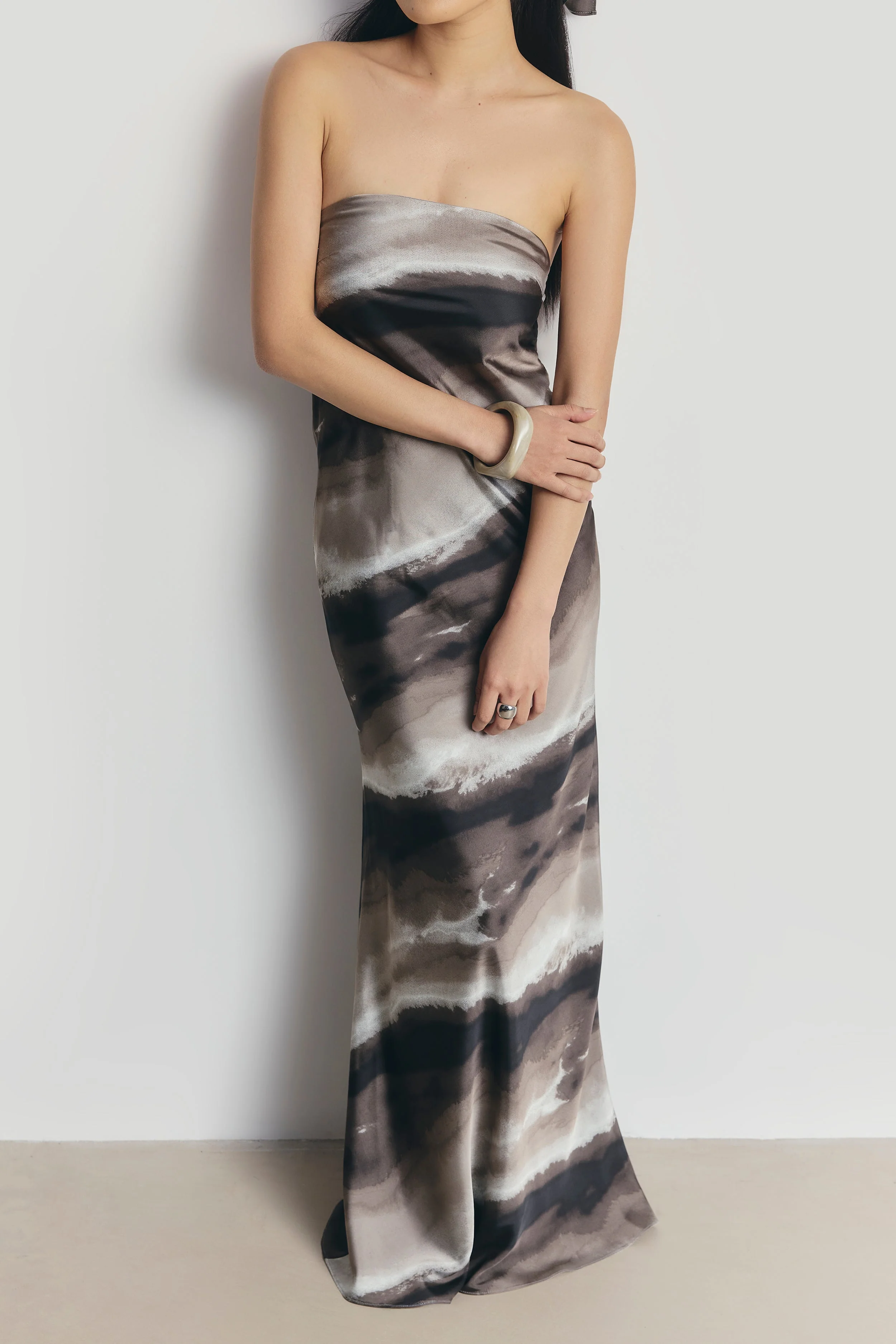 Satin Strapless Maxi Dress - Sage Marble - Image 5