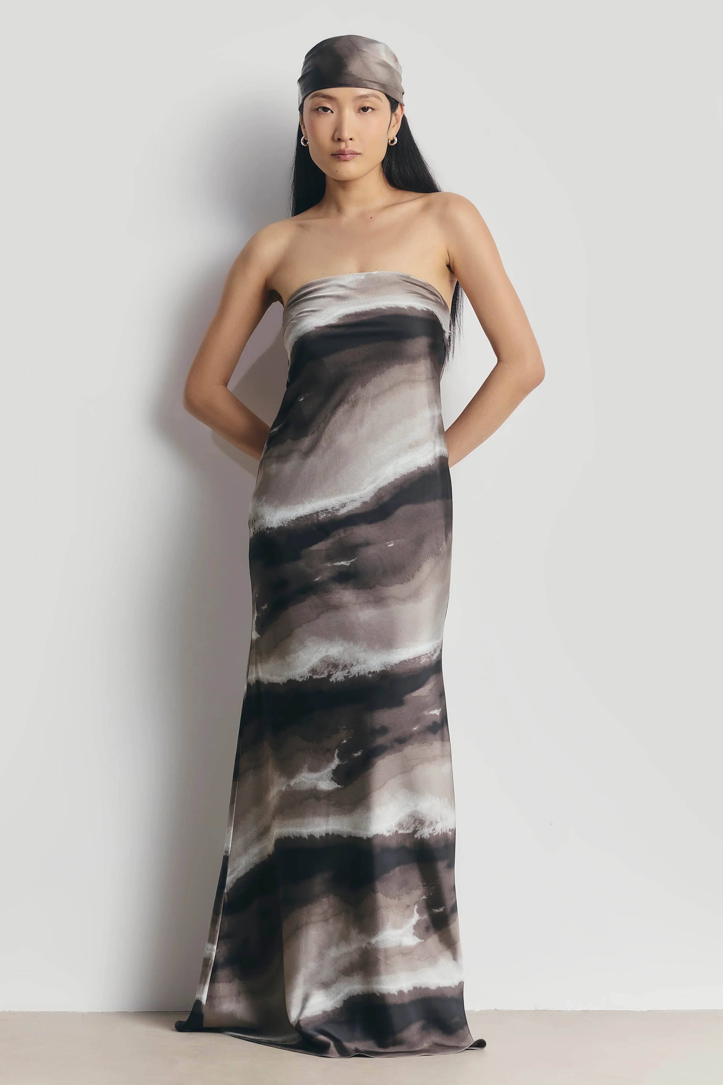 Satin Strapless Maxi Dress - Sage Marble - Image 6