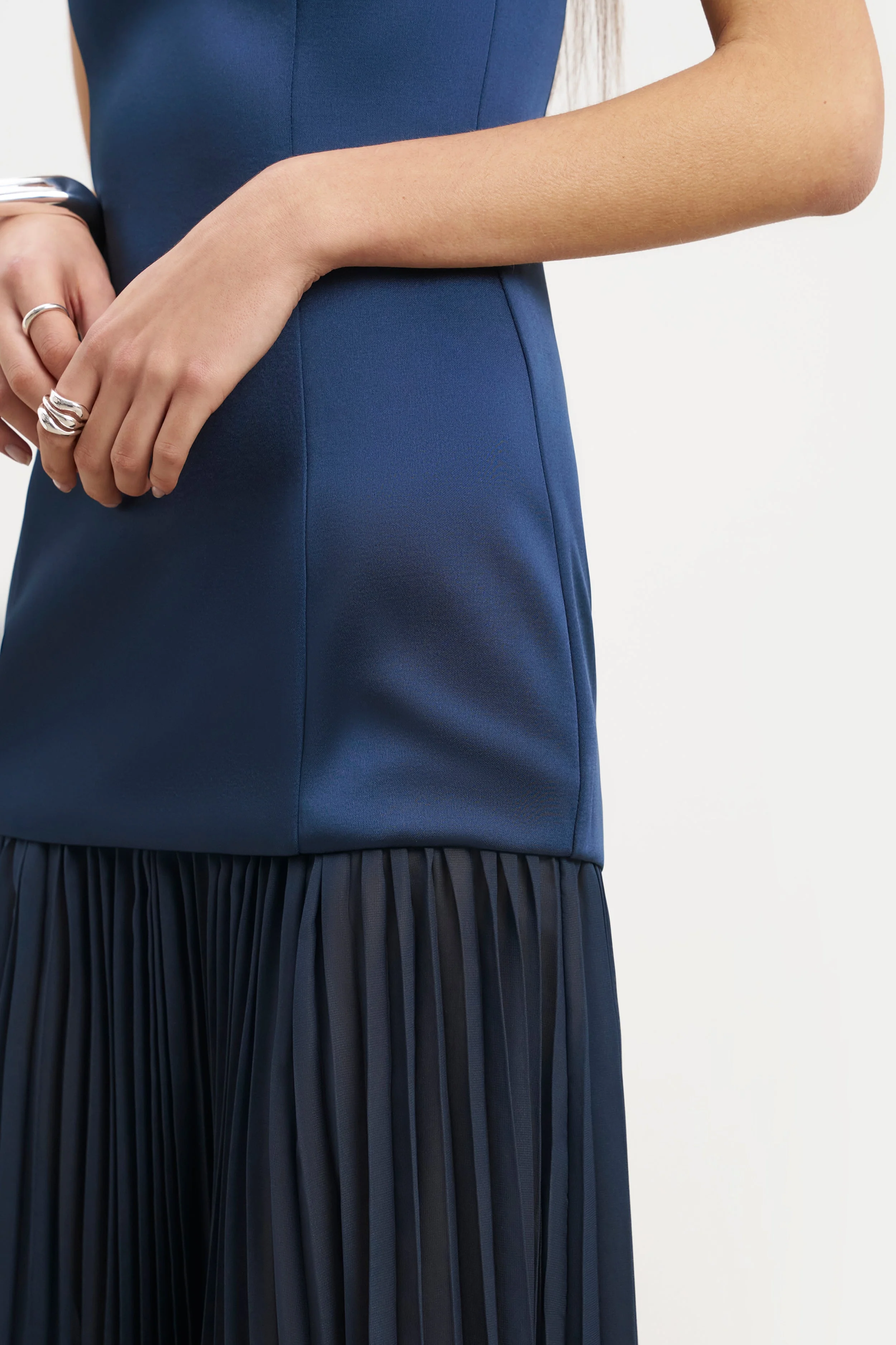 Satin Structured Bodice Gown - Navy - Image 4