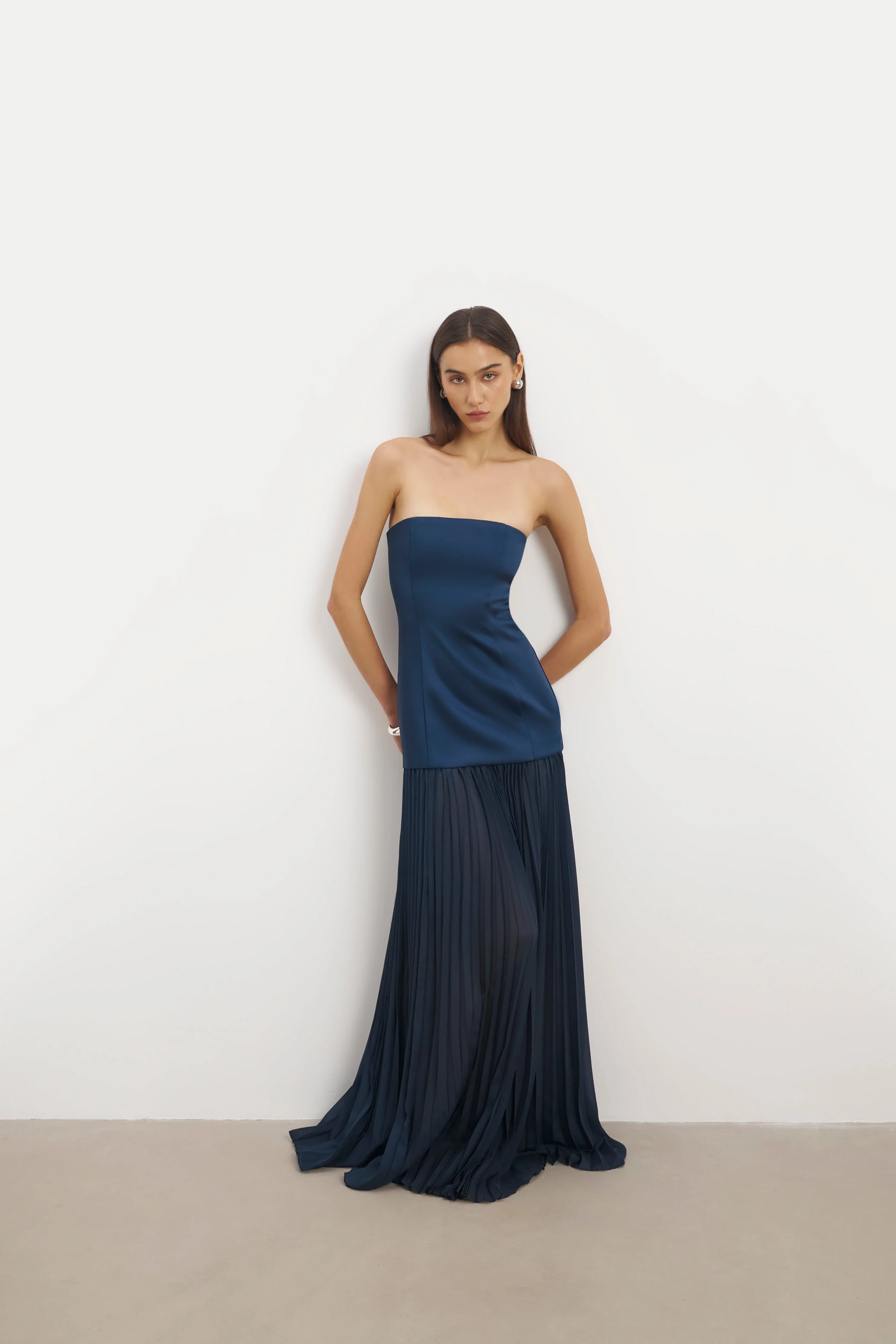 Satin Structured Bodice Gown - Navy - Image 6