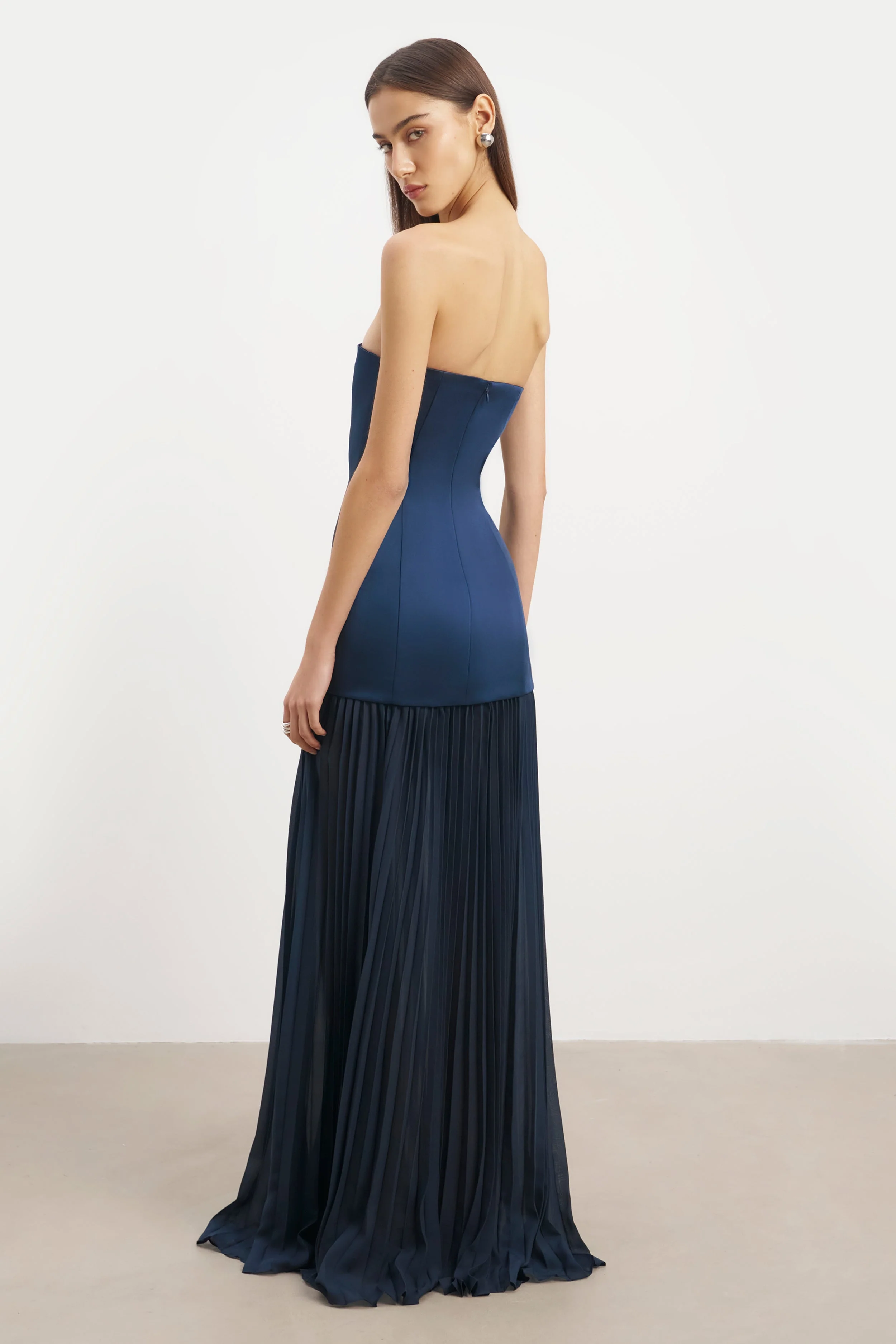 Satin Structured Bodice Gown - Navy - Image 8