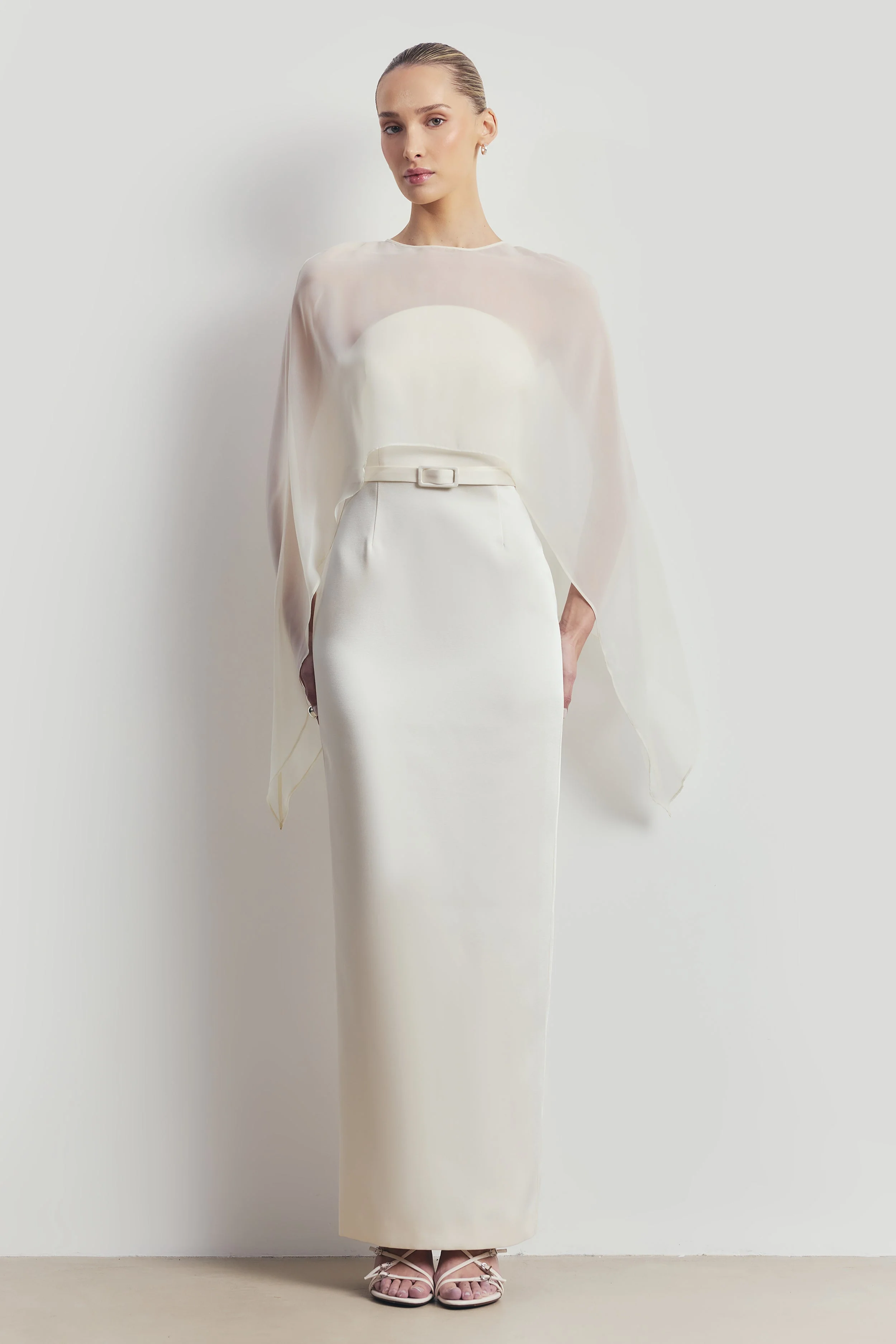 Satin Structured Column Maxi Dress - Cream - Image 8