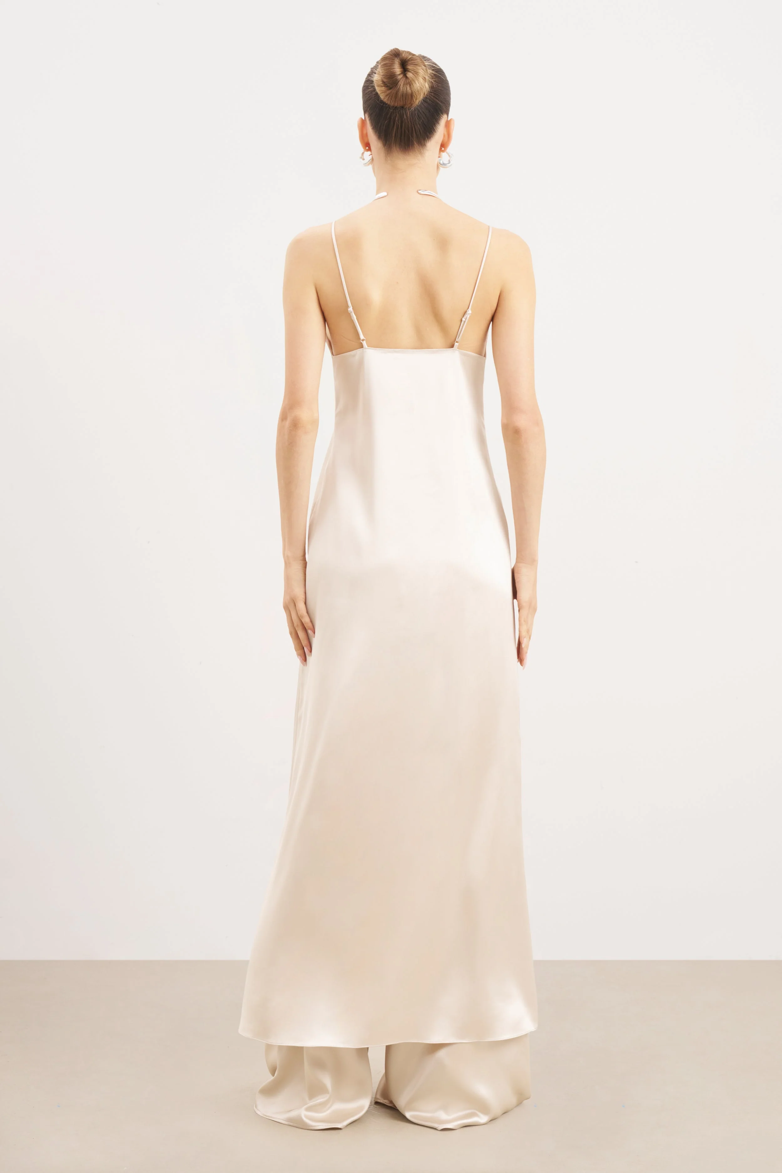 Satin V Neck Longline Camisole - Champagne - Image 7