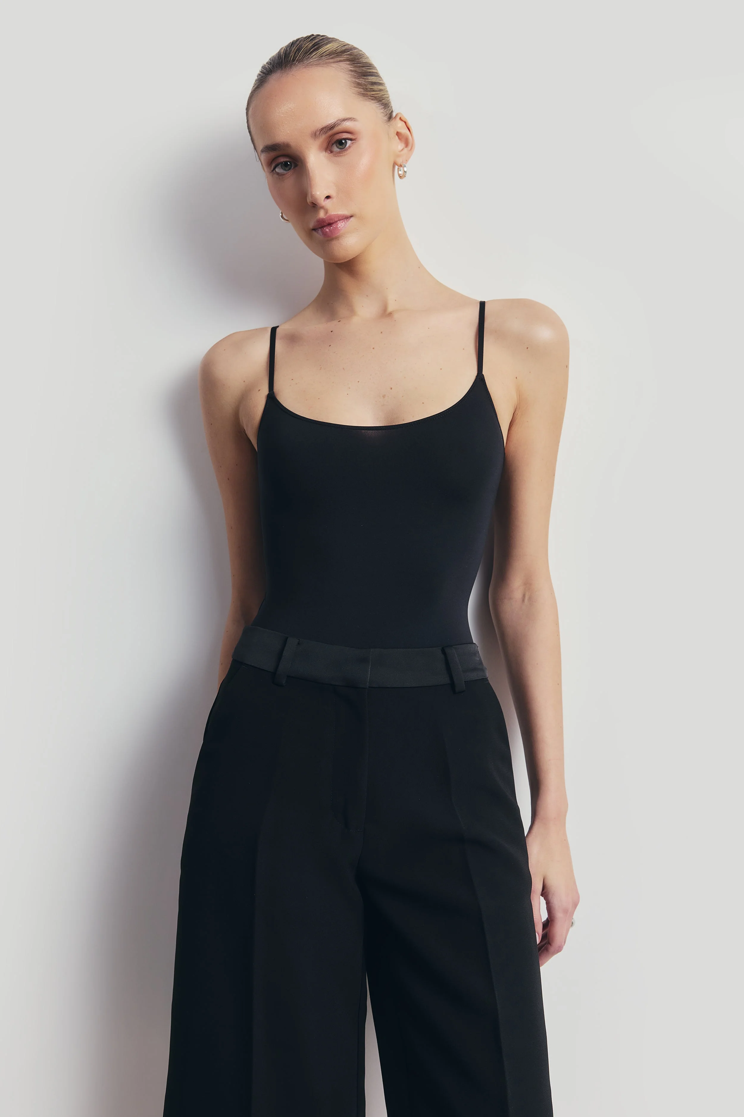 Semi Sheer Camisole Bodysuit - Black - Image 4