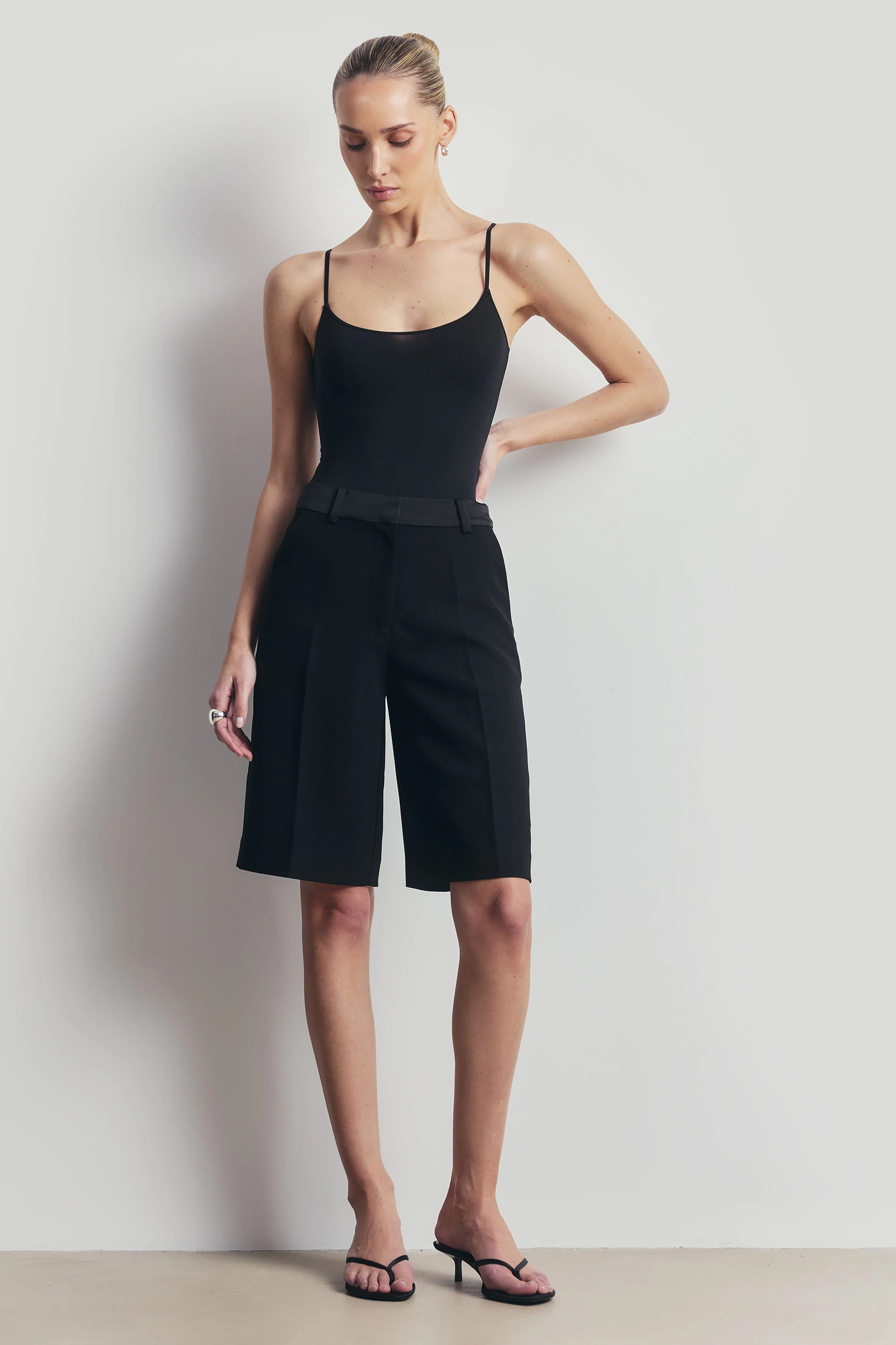 Semi Sheer Camisole Bodysuit - Black - Image 5