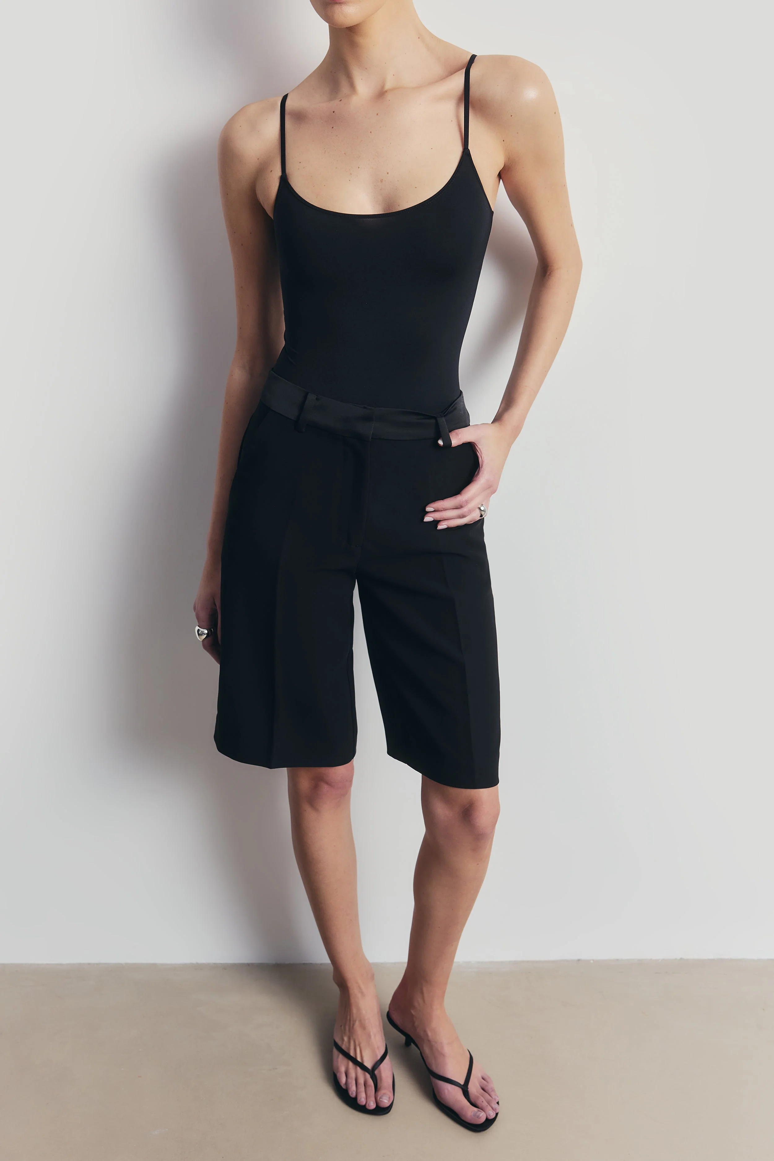 Semi Sheer Camisole Bodysuit - Black - Image 6