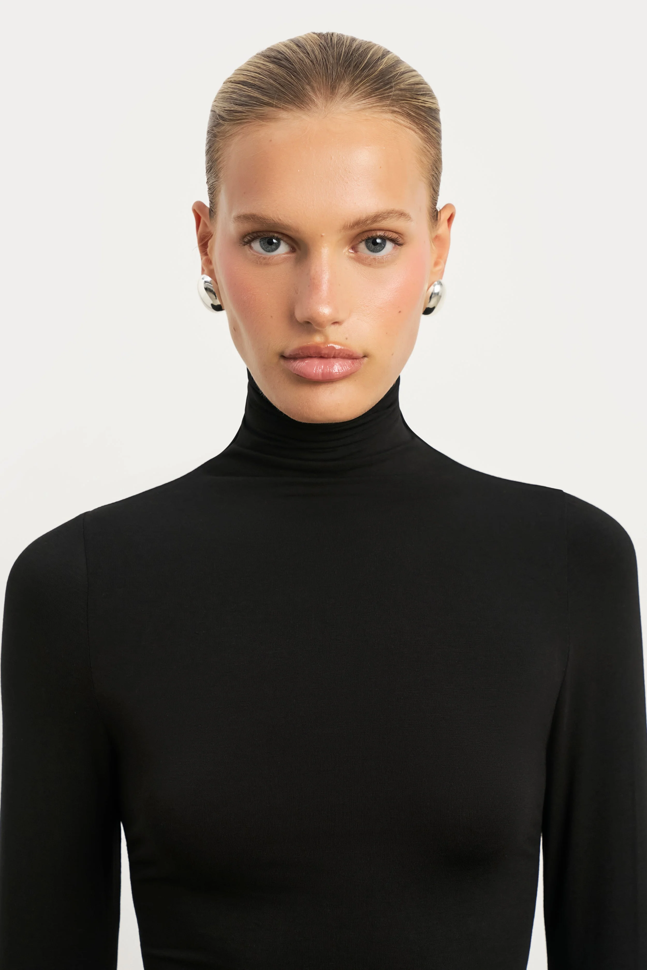 Semi Sheer High Neck Longsleeve Top - Black - Image 2