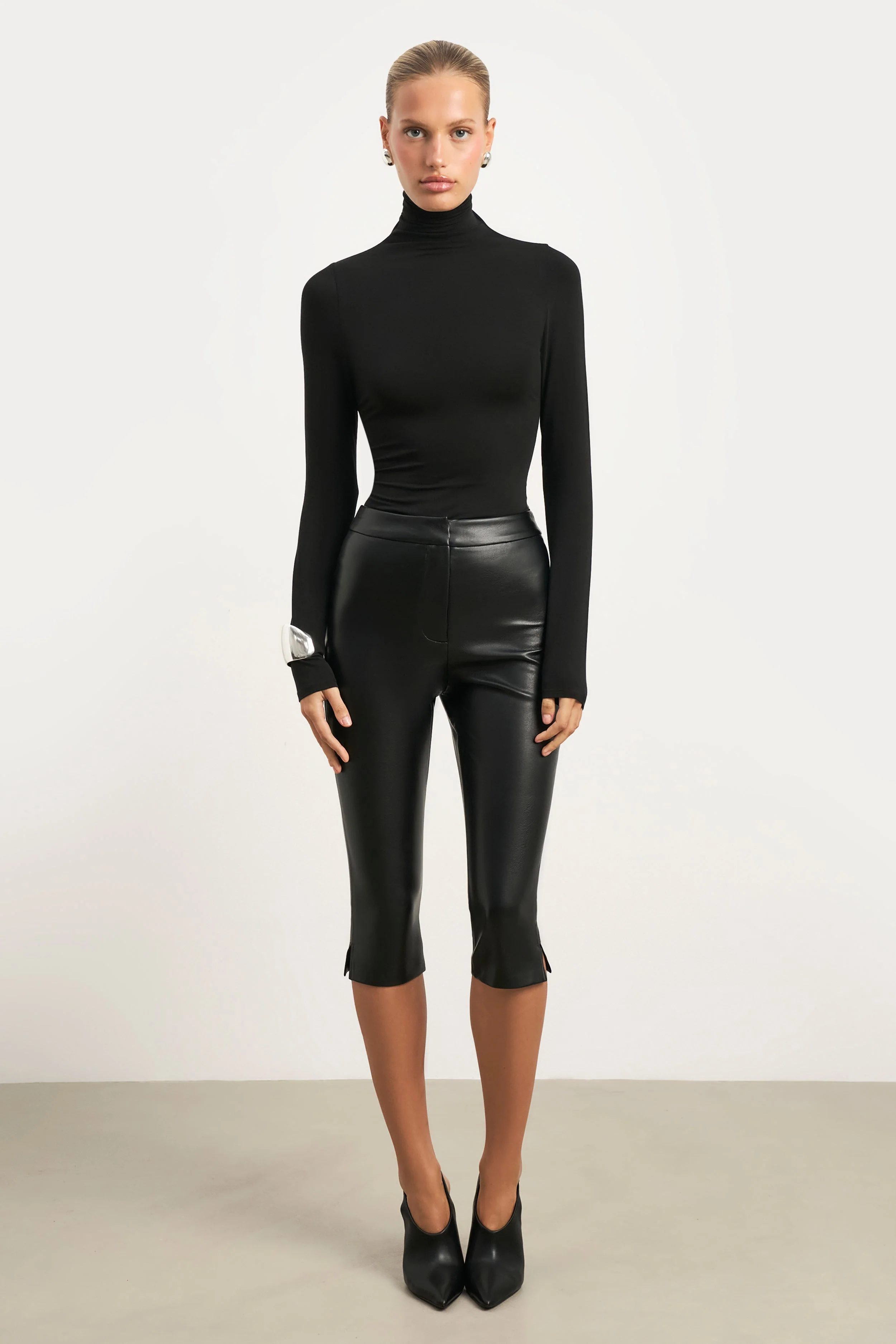 Semi Sheer High Neck Longsleeve Top - Black - Image 3