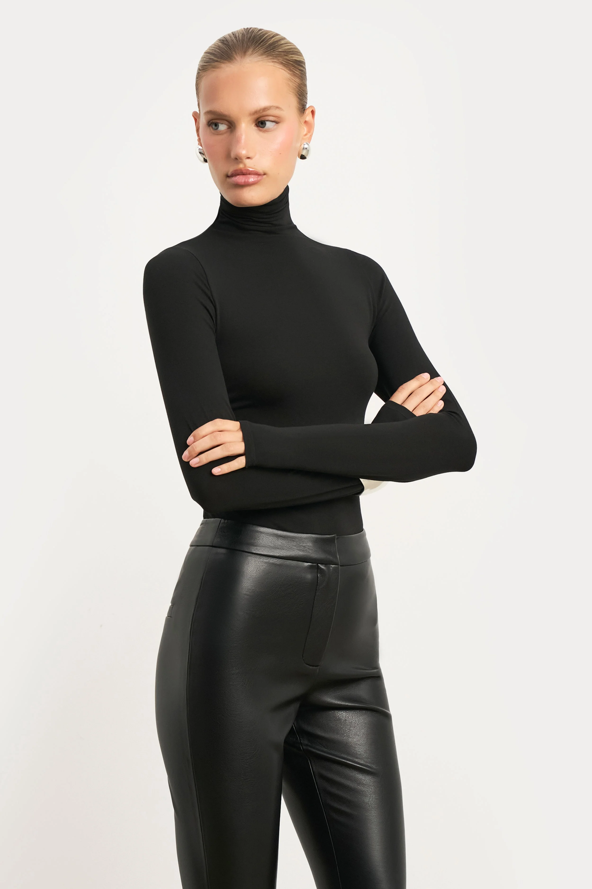 Semi Sheer High Neck Longsleeve Top - Black - Image 4