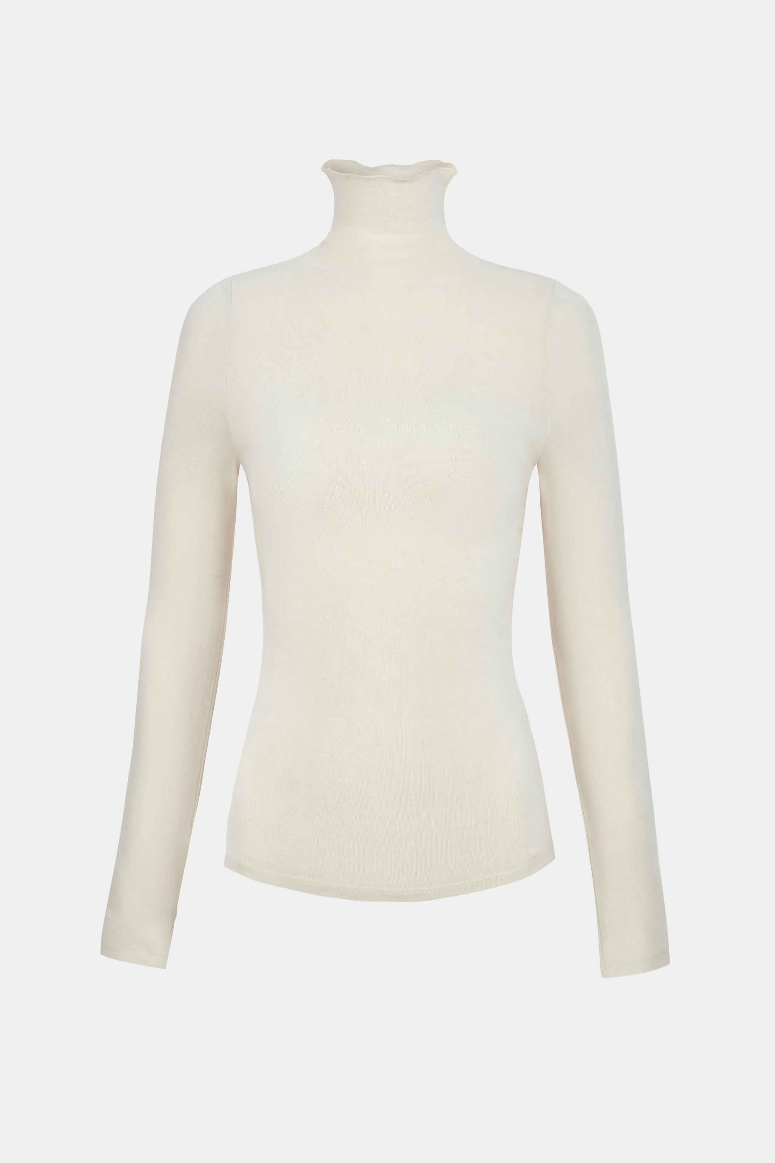 Semi Sheer High Neck Longsleeve Top - Cream - Image 8
