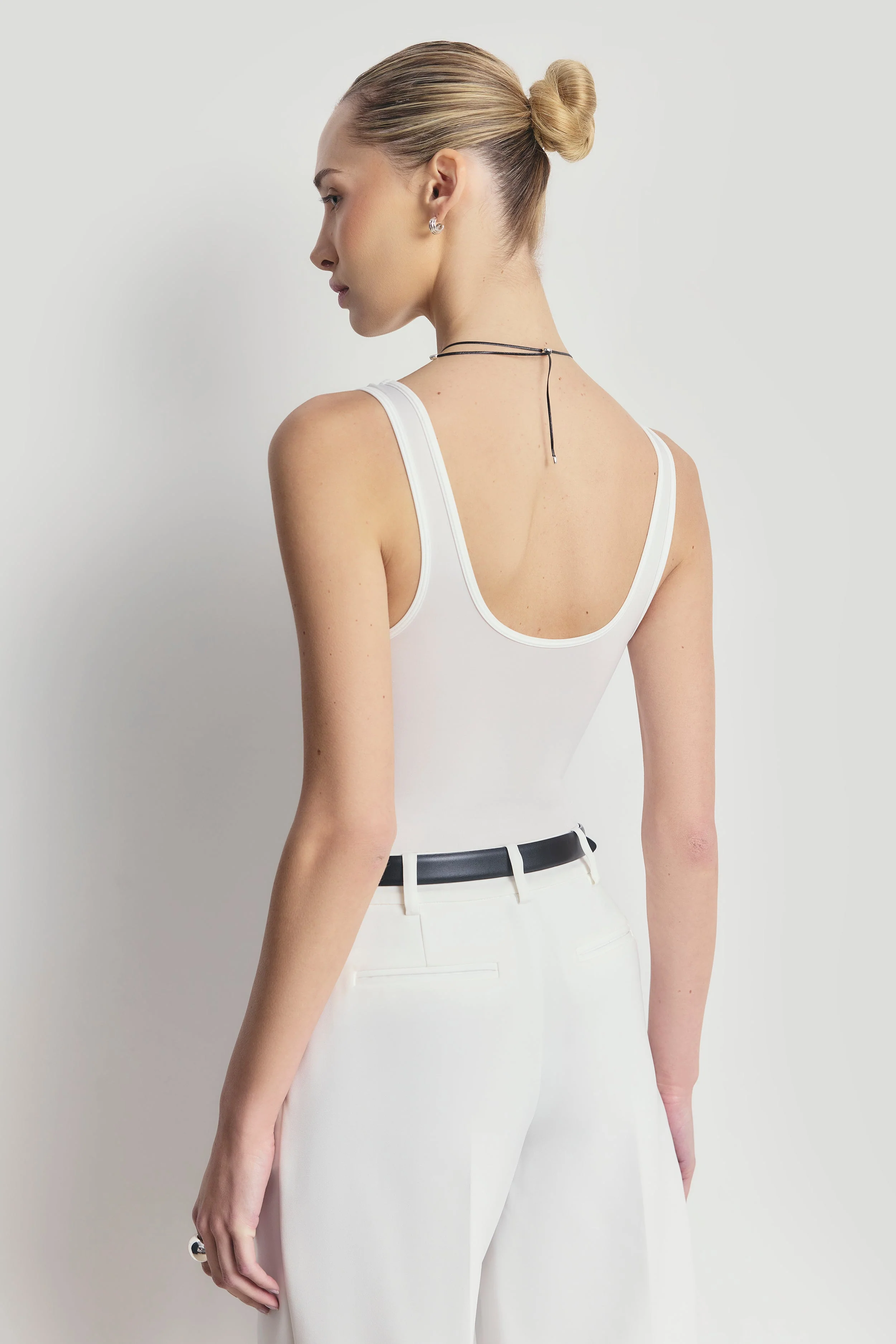 Semi Sheer Scoop Neck Bodysuit - White - Image 3