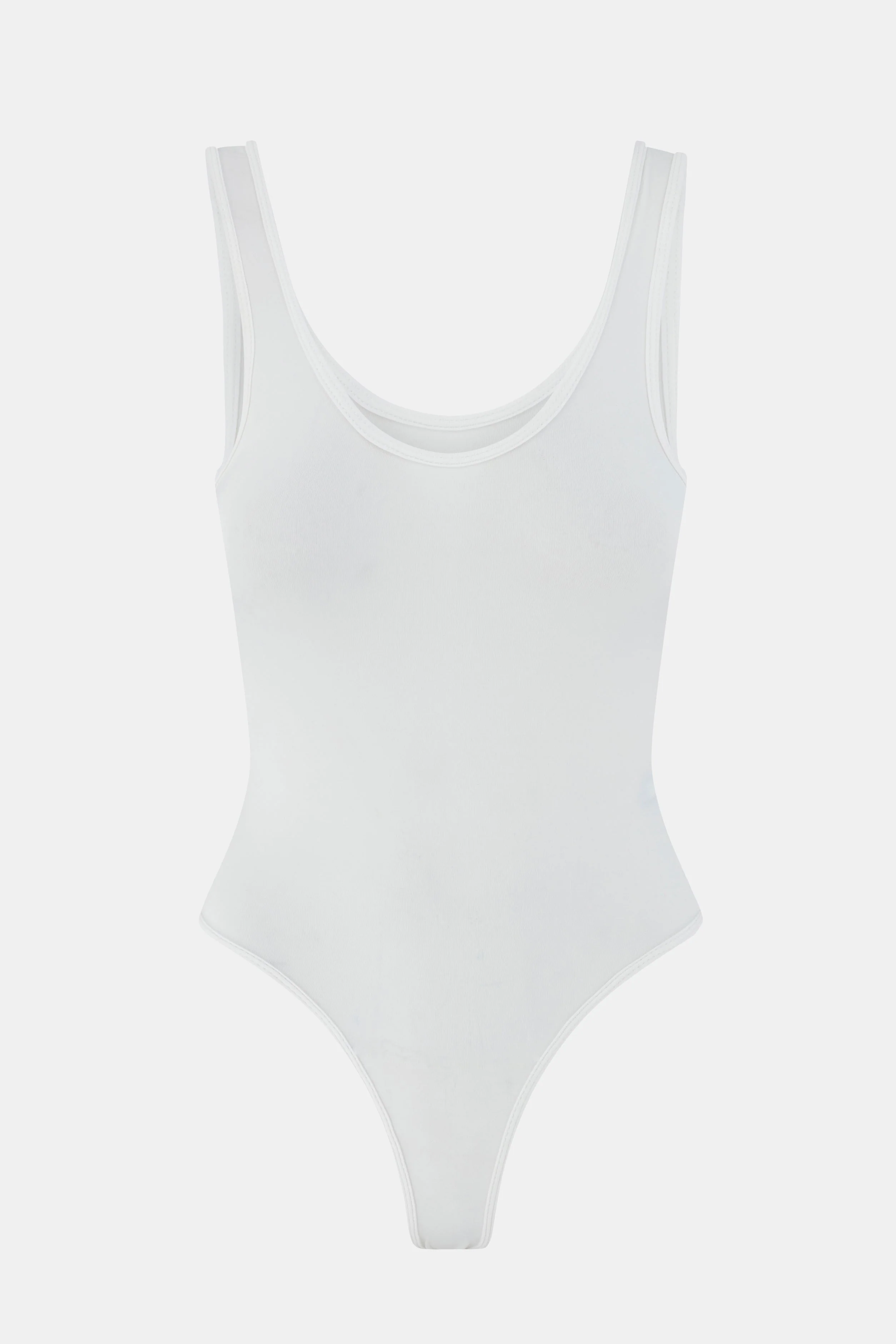 Semi Sheer Scoop Neck Bodysuit - White - Image 6