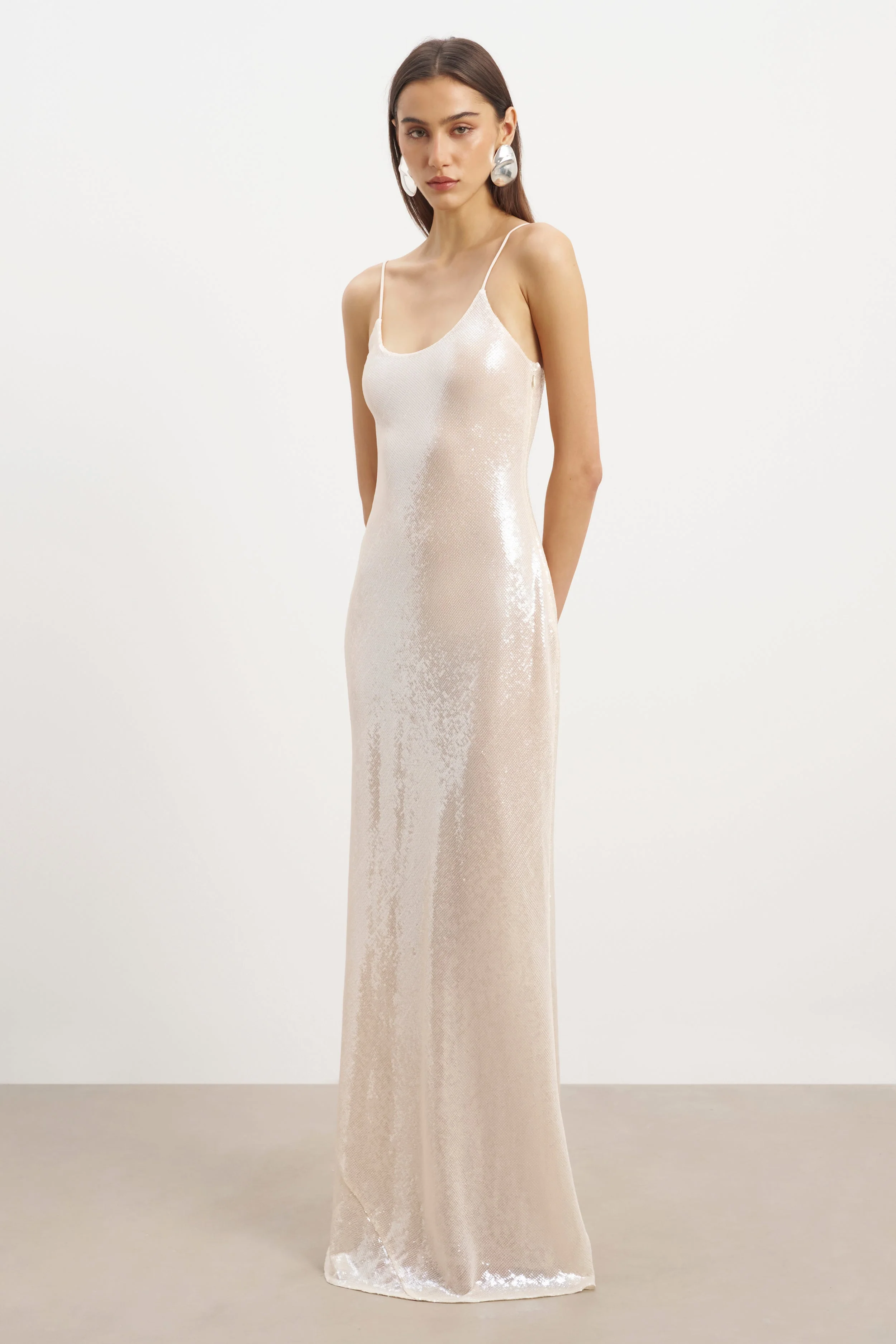 Sequin Camisole Maxi Dress - Nude - Image 4