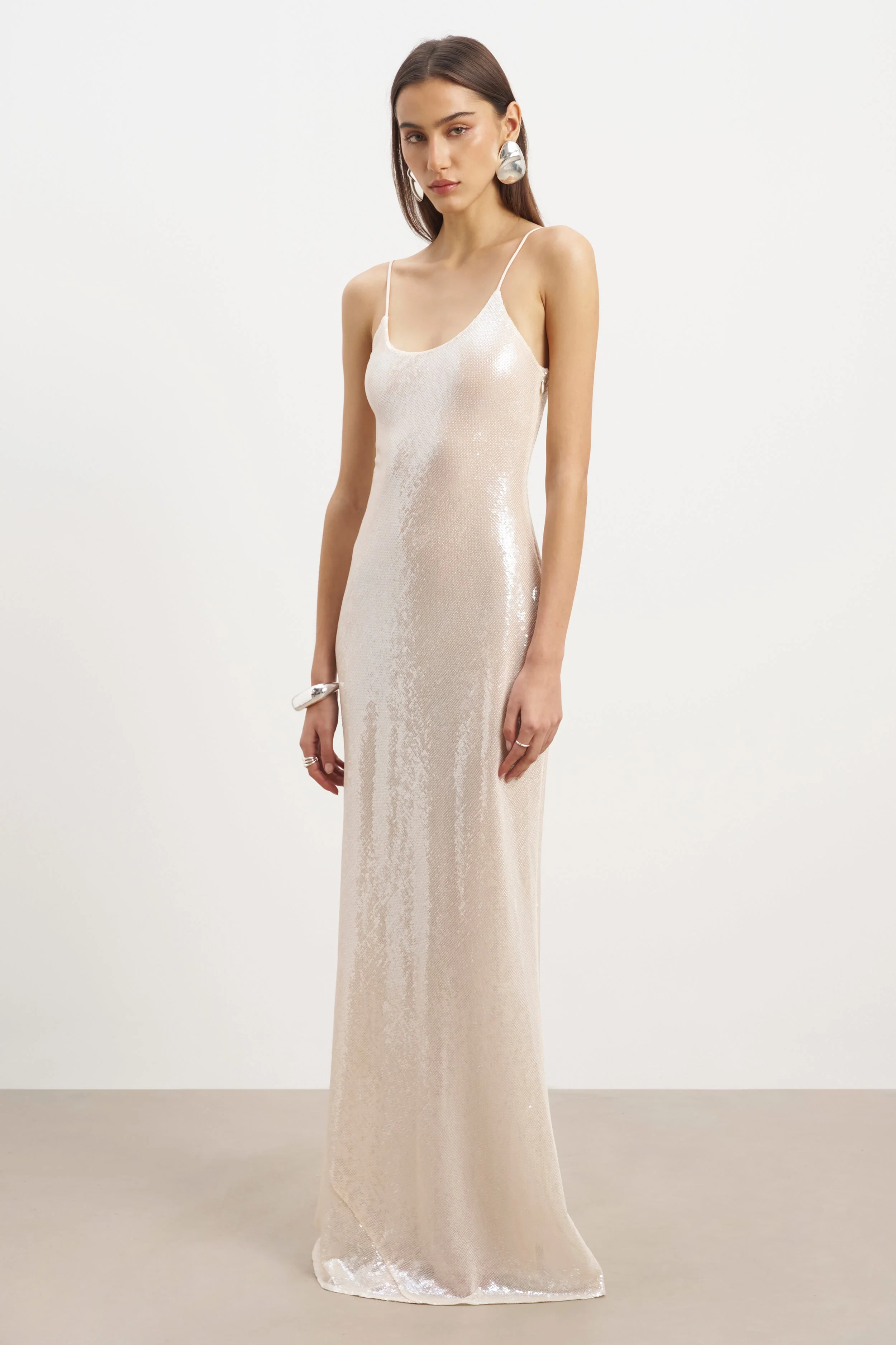 Sequin Camisole Maxi Dress - Nude - Image 6