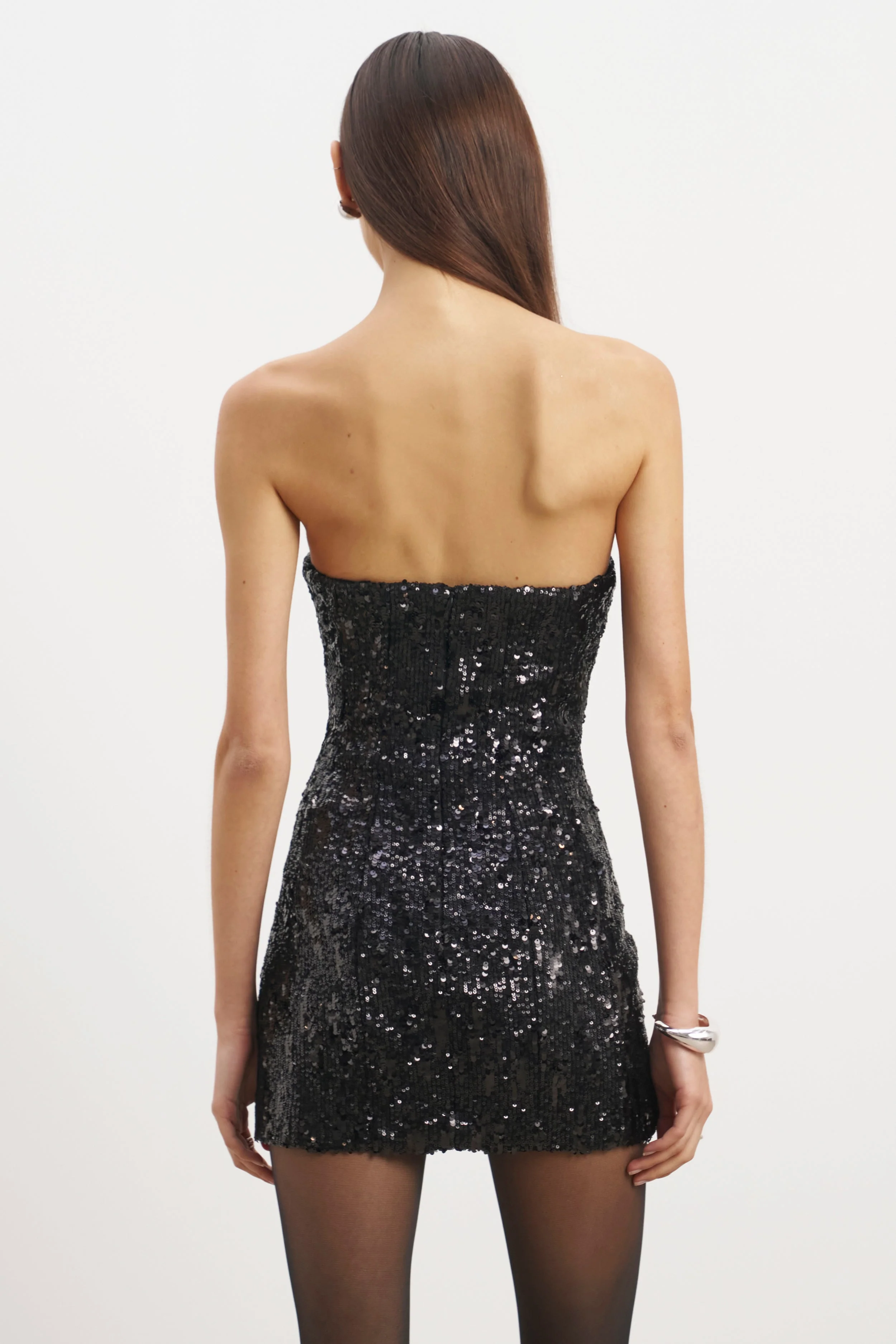 Sequin Column Corset Mini Dress - Black - Image 8