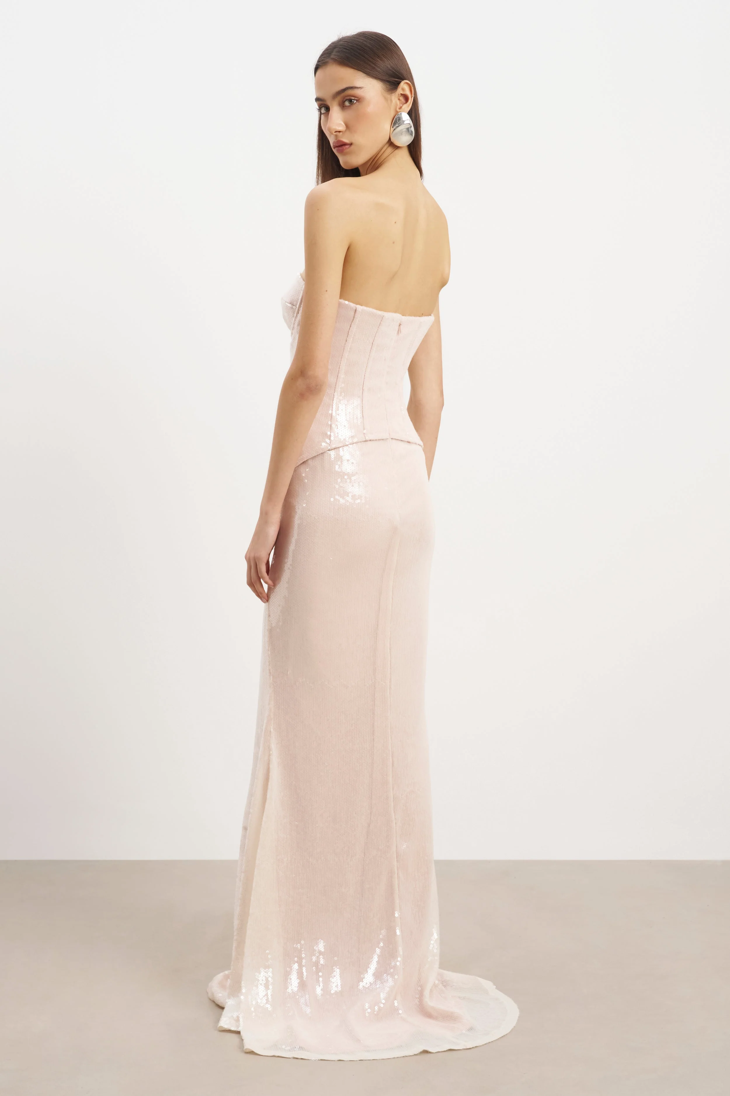 Sequin Corset Gown With Sweetheart Neckline - Blush - Image 8