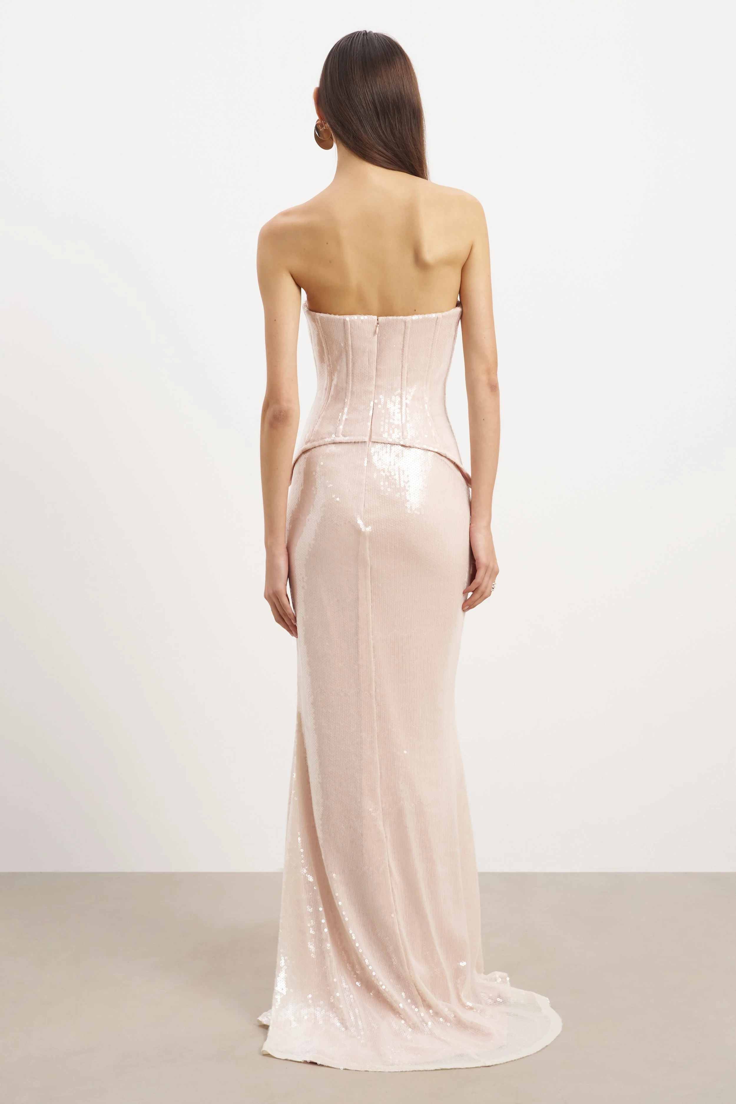 Sequin Corset Gown With Sweetheart Neckline - Blush - Image 9