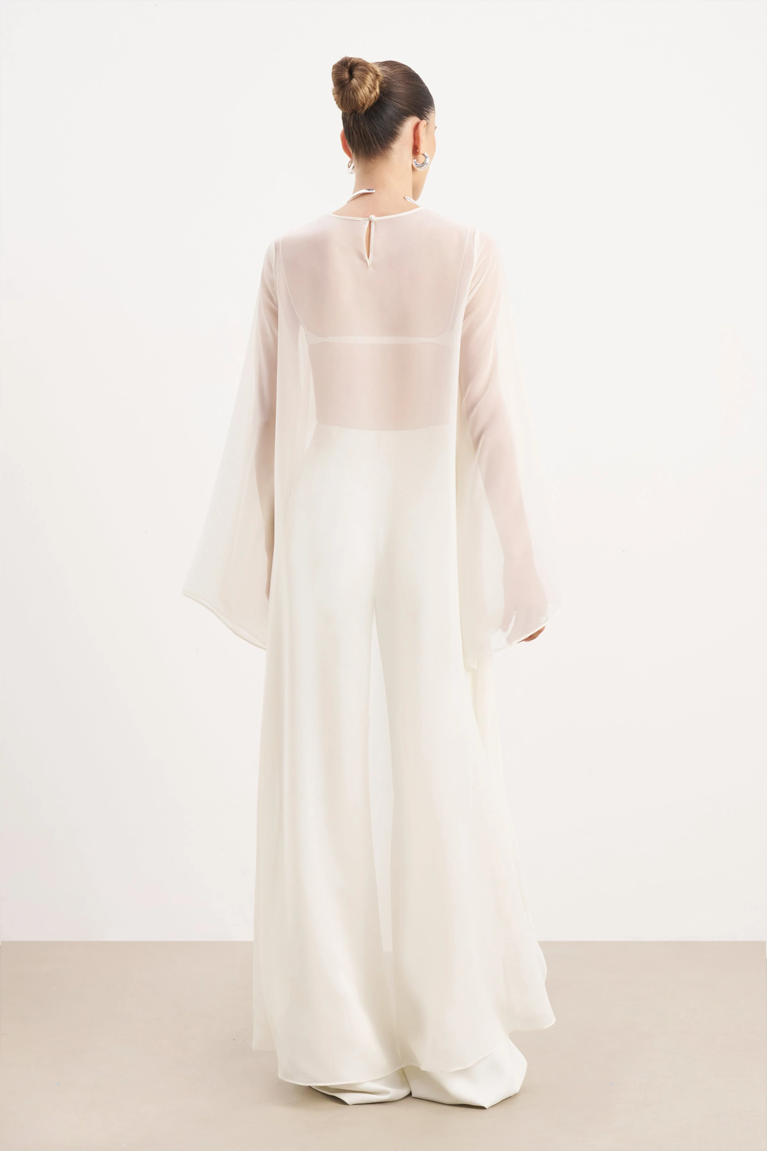 Sheer Chiffon Cape Blouse - Cream - Image 8