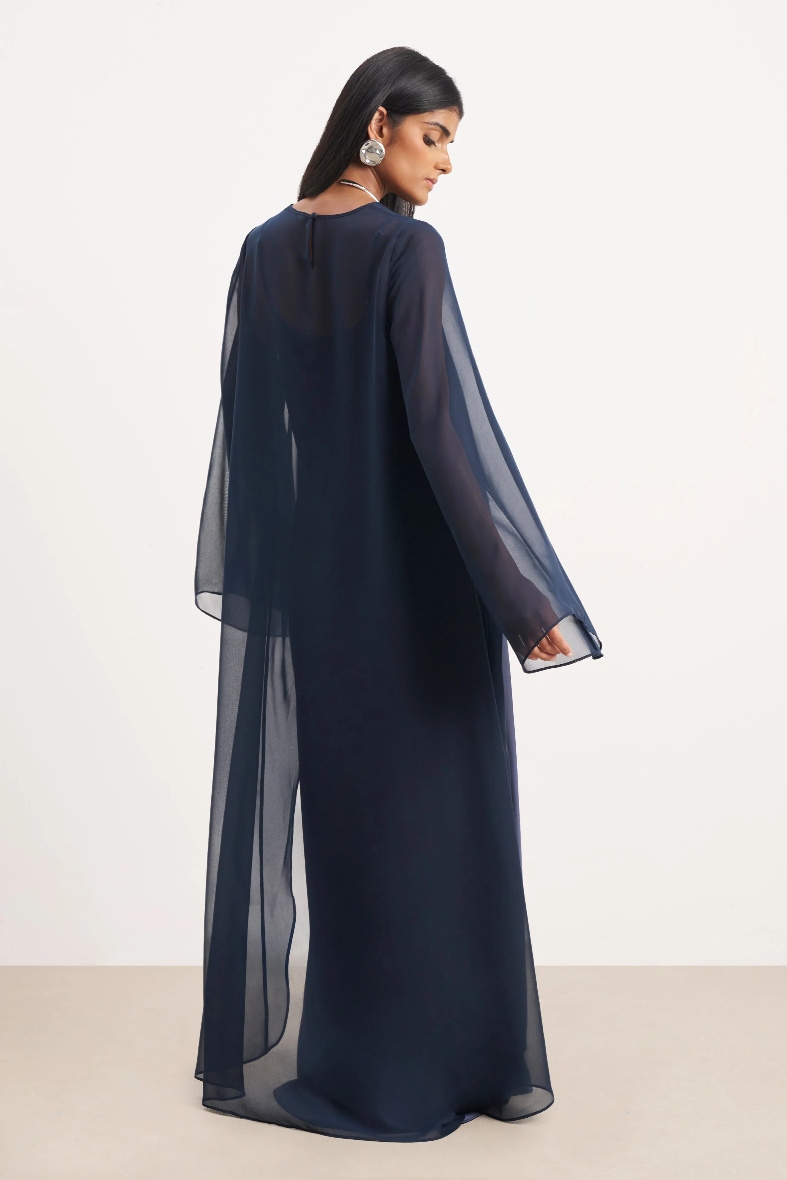 Sheer Chiffon Cape Blouse - Navy - Image 7