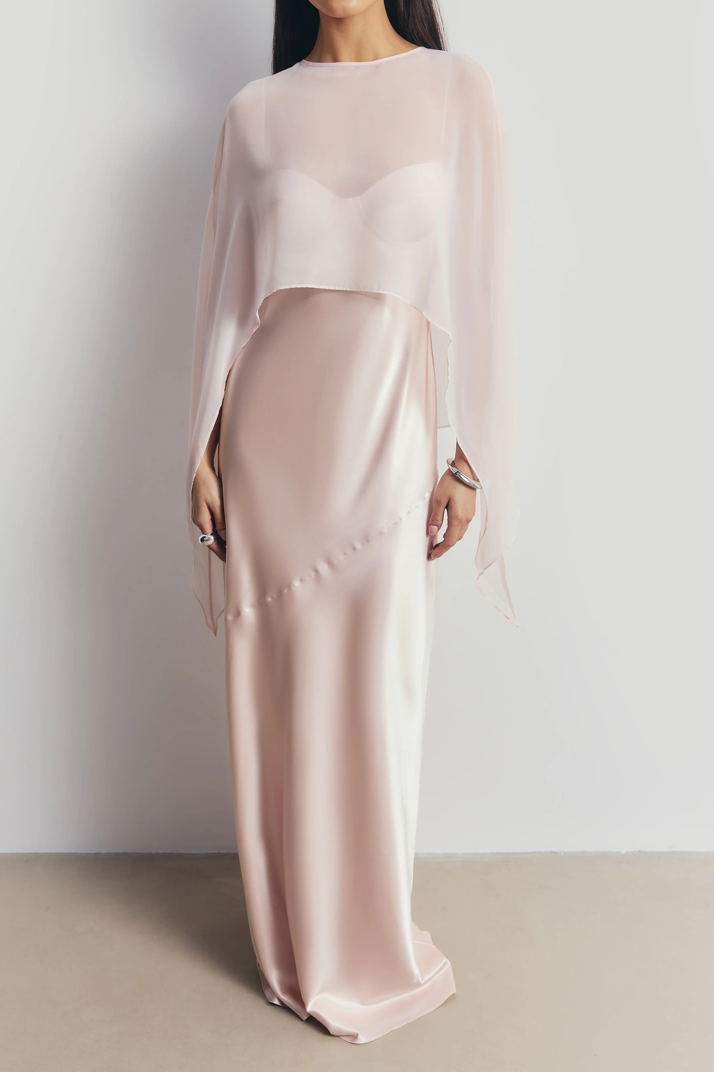 Sheer Chiffon Curved Hem Cape - Blush - Image 6