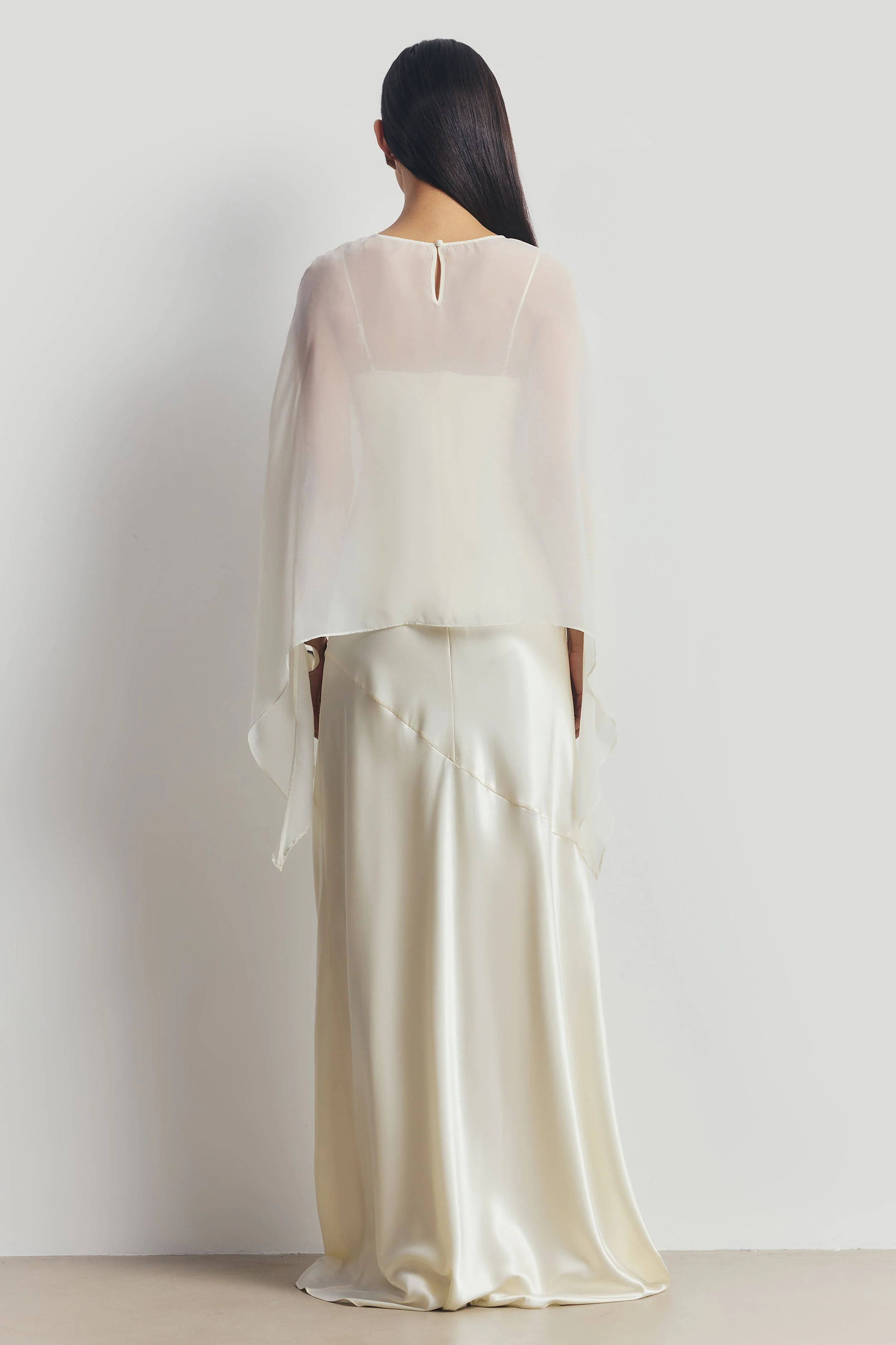 Sheer Chiffon Curved Hem Cape - Cream - Image 6