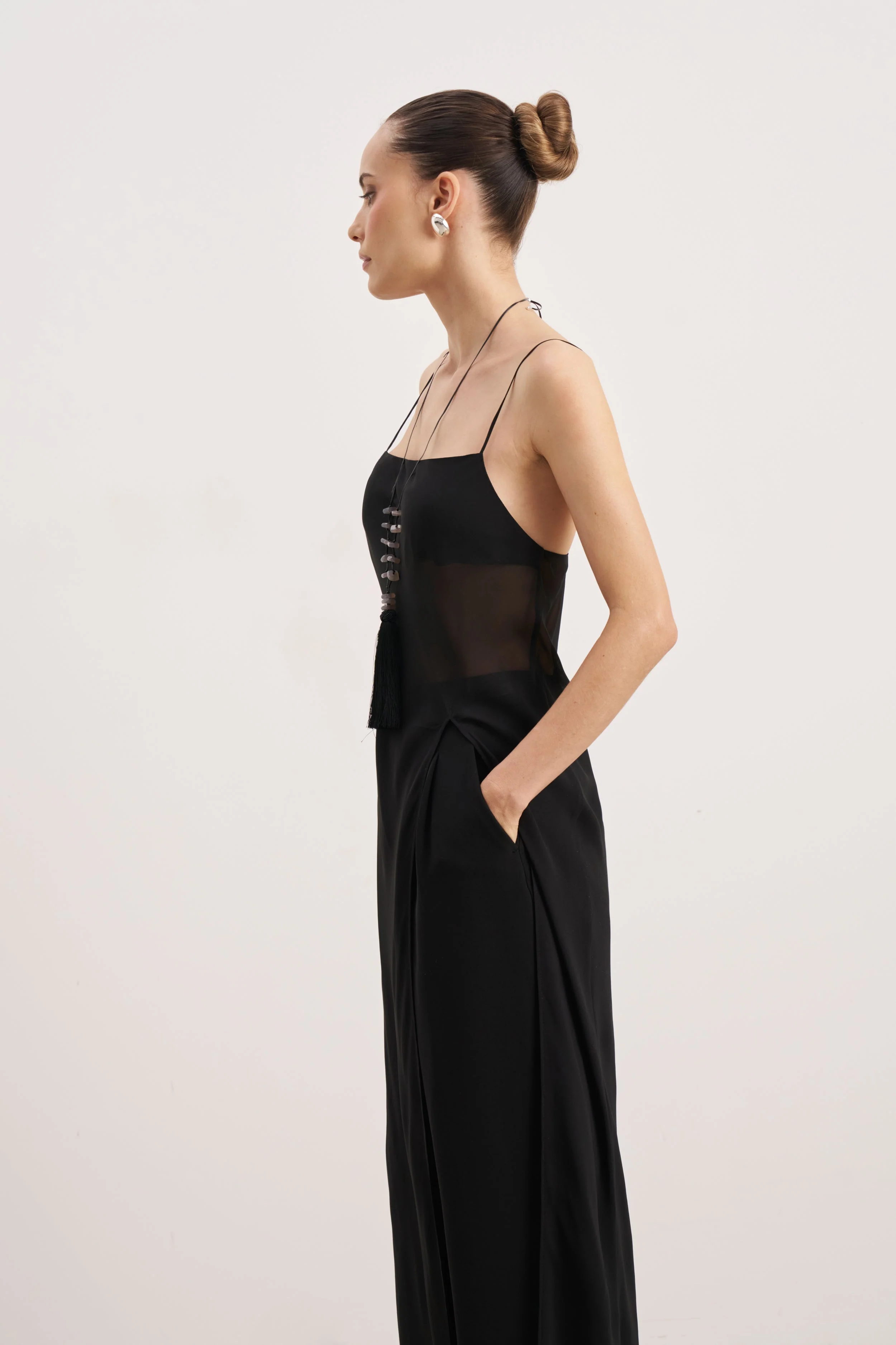 Sheer Chiffon Longline Camisole - Black - Image 6