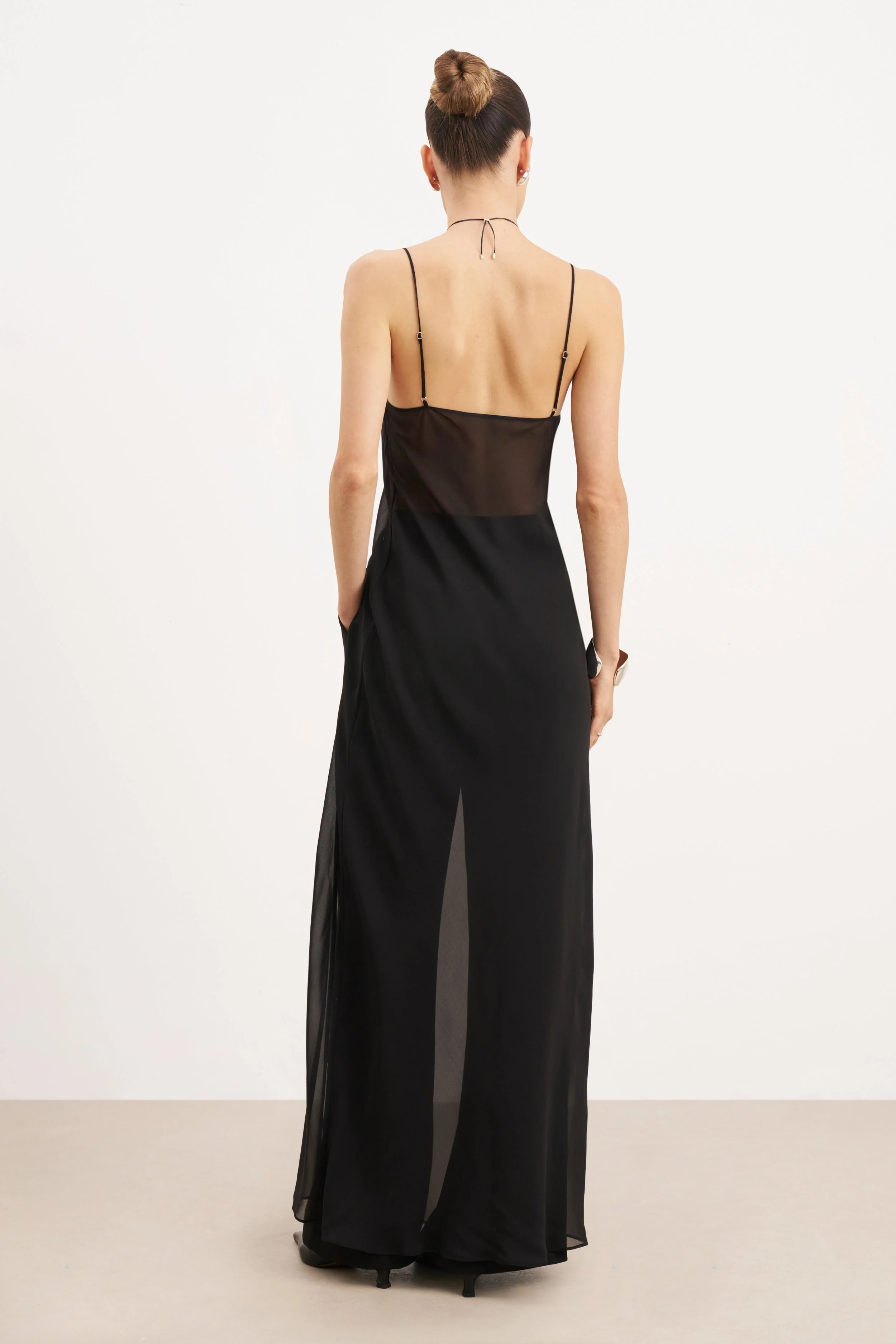 Sheer Chiffon Longline Camisole - Black - Image 7
