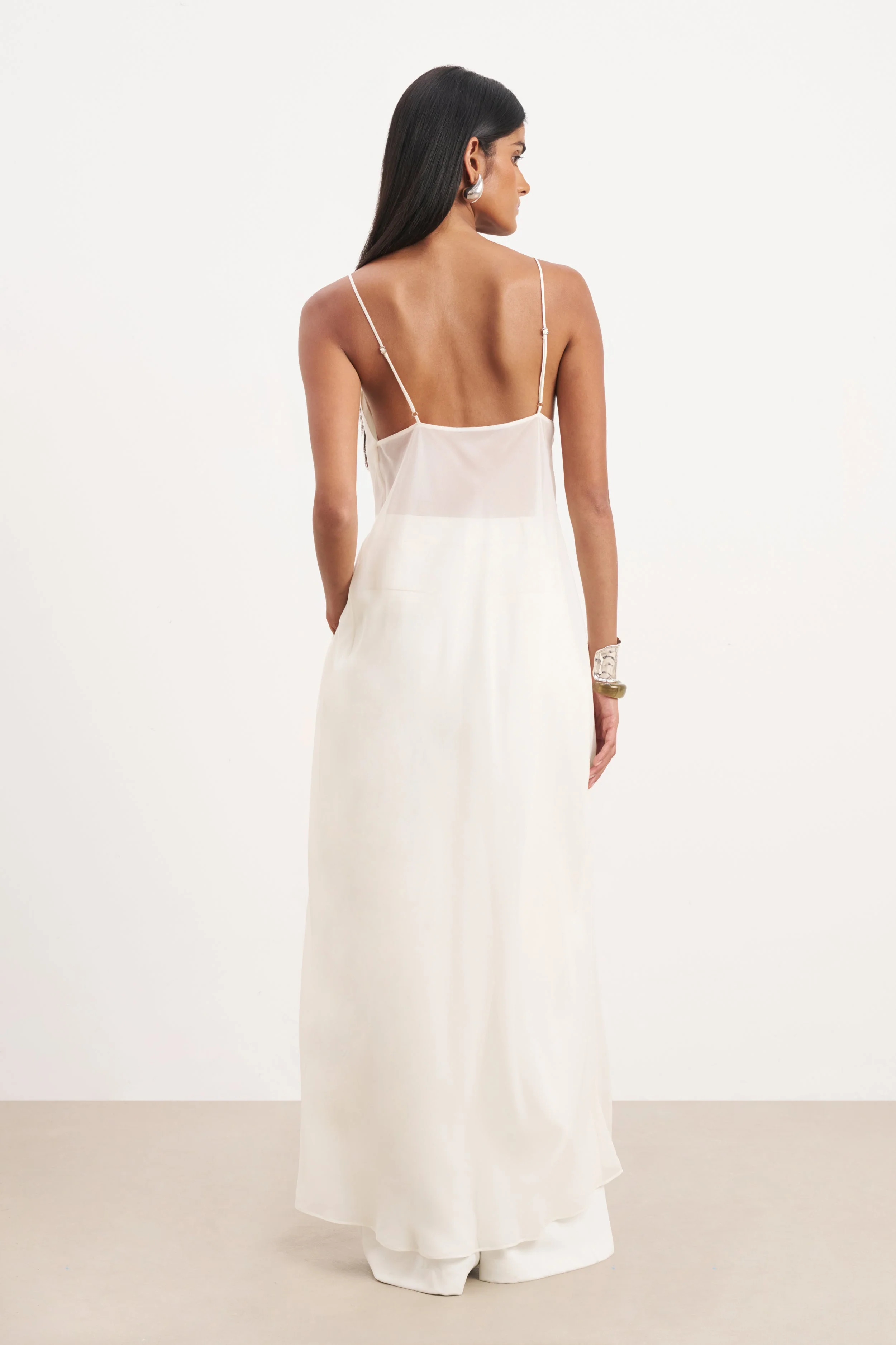 Sheer Chiffon Longline Camisole - Cream - Image 6