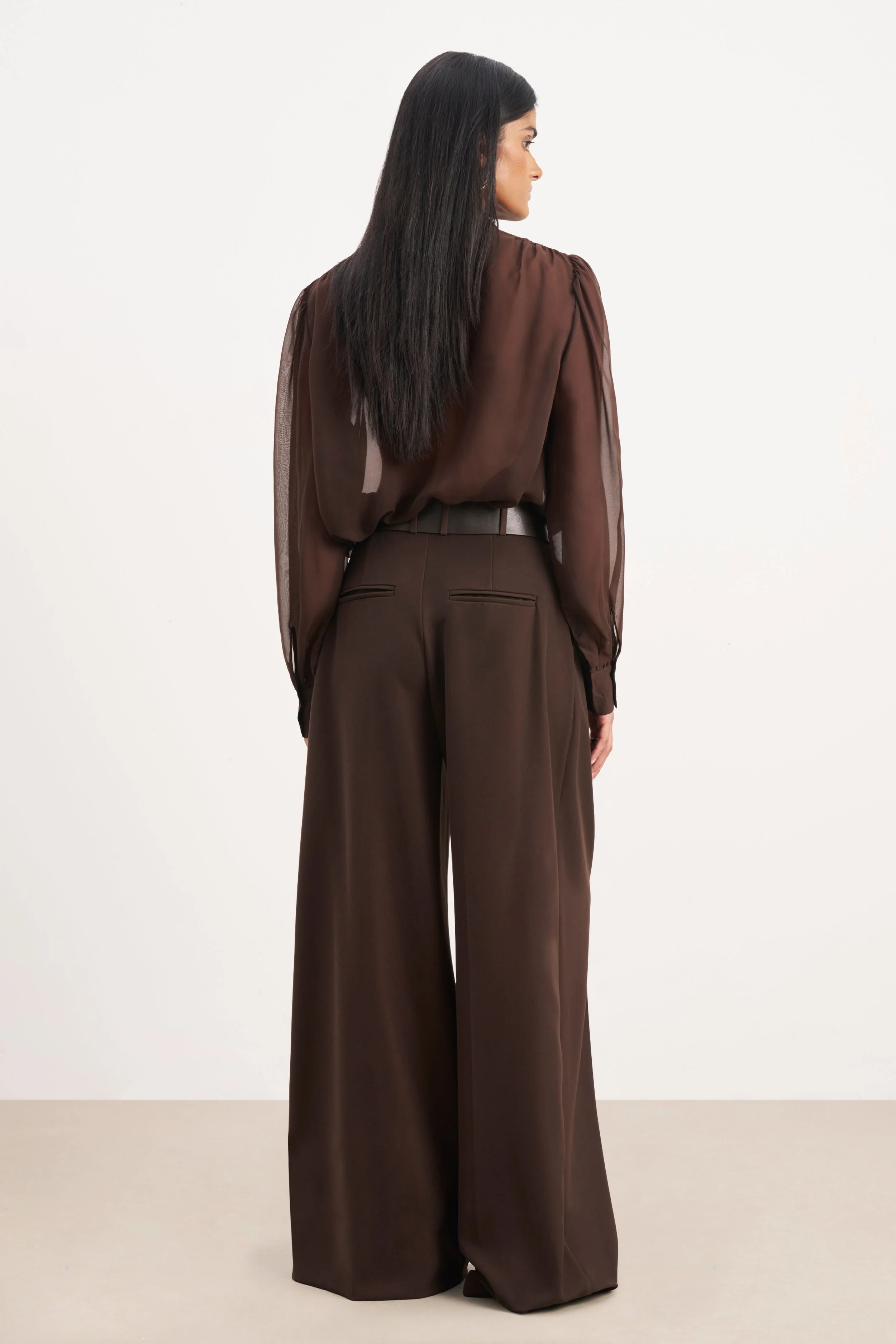 Sheer Chiffon Tie Neck Blouse - Carob - Image 8