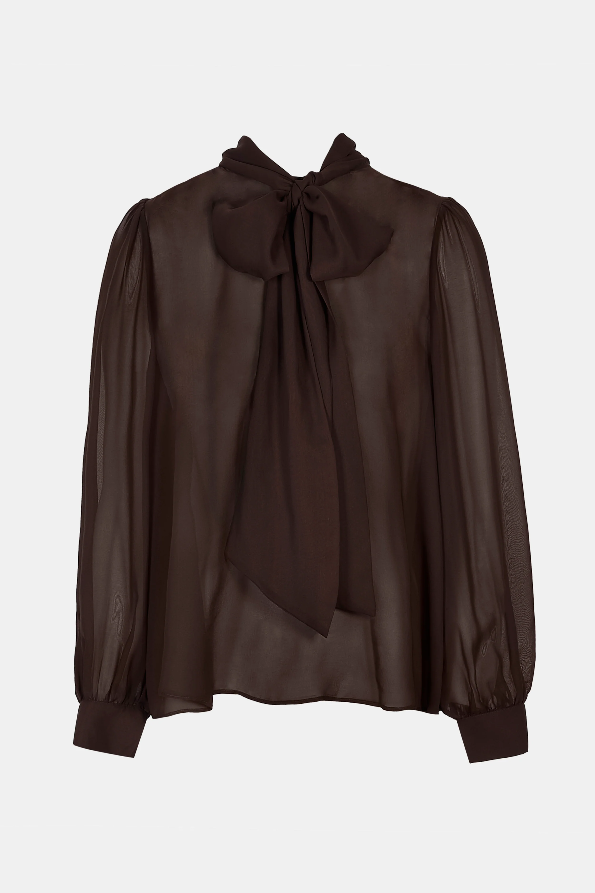 Sheer Chiffon Tie Neck Blouse - Carob - Image 9