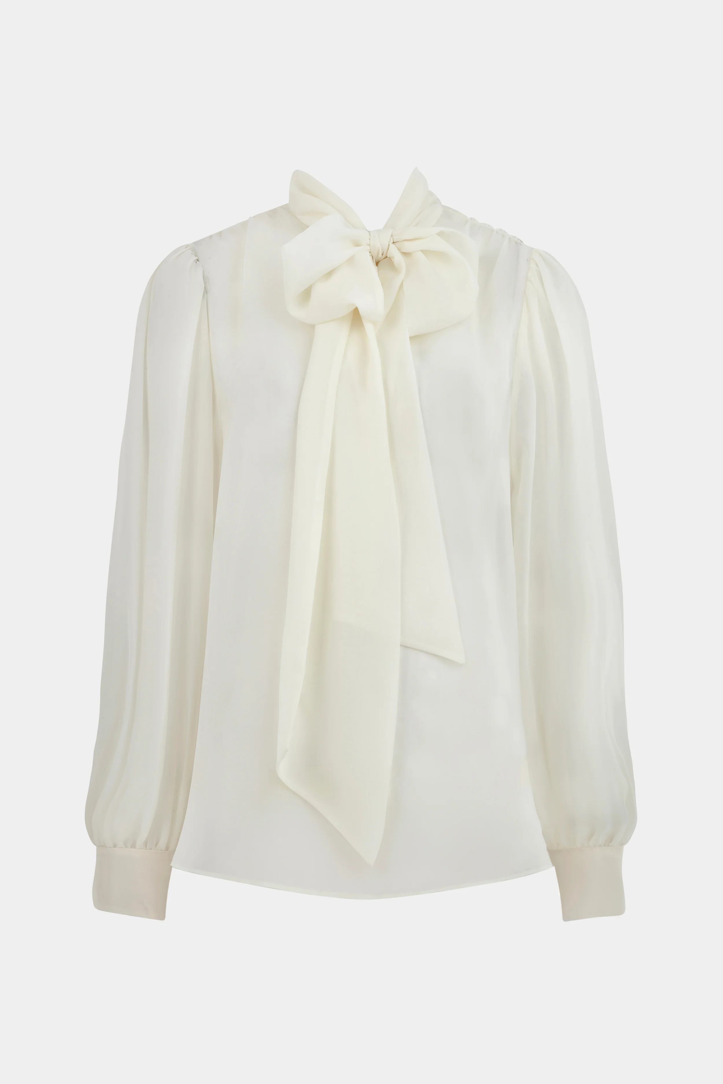 Sheer Chiffon Tie Neck Blouse - Cream - Image 8