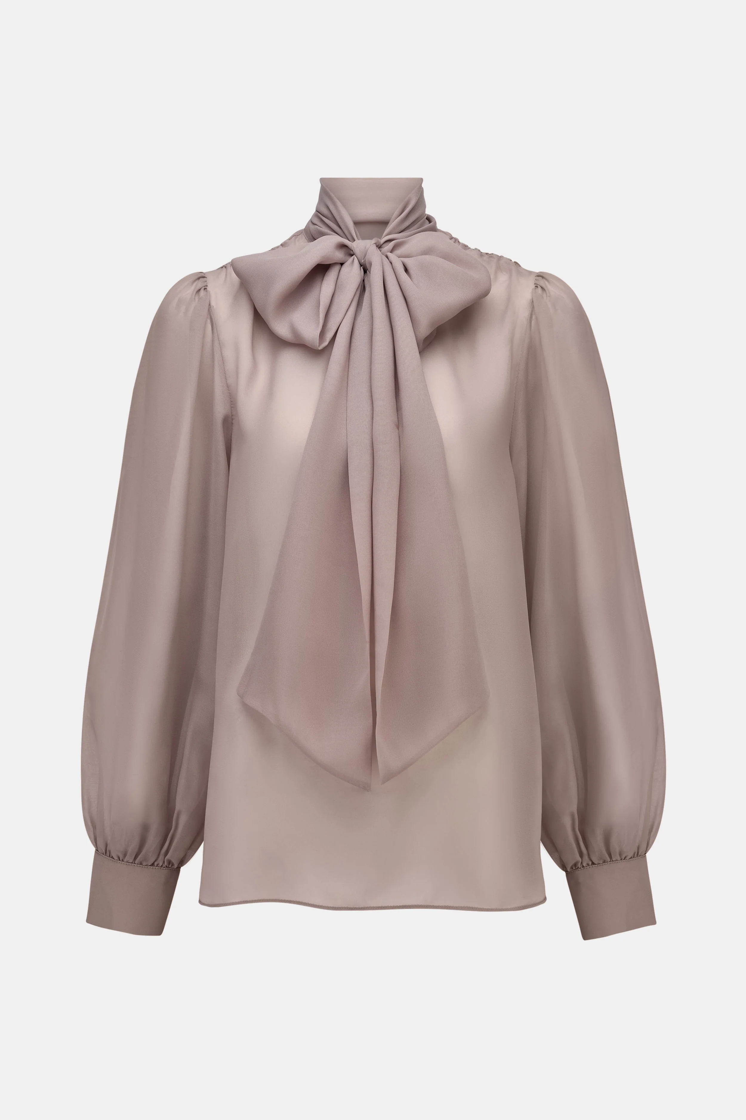 Sheer Chiffon Tie Neck Blouse - Mink - Image 8