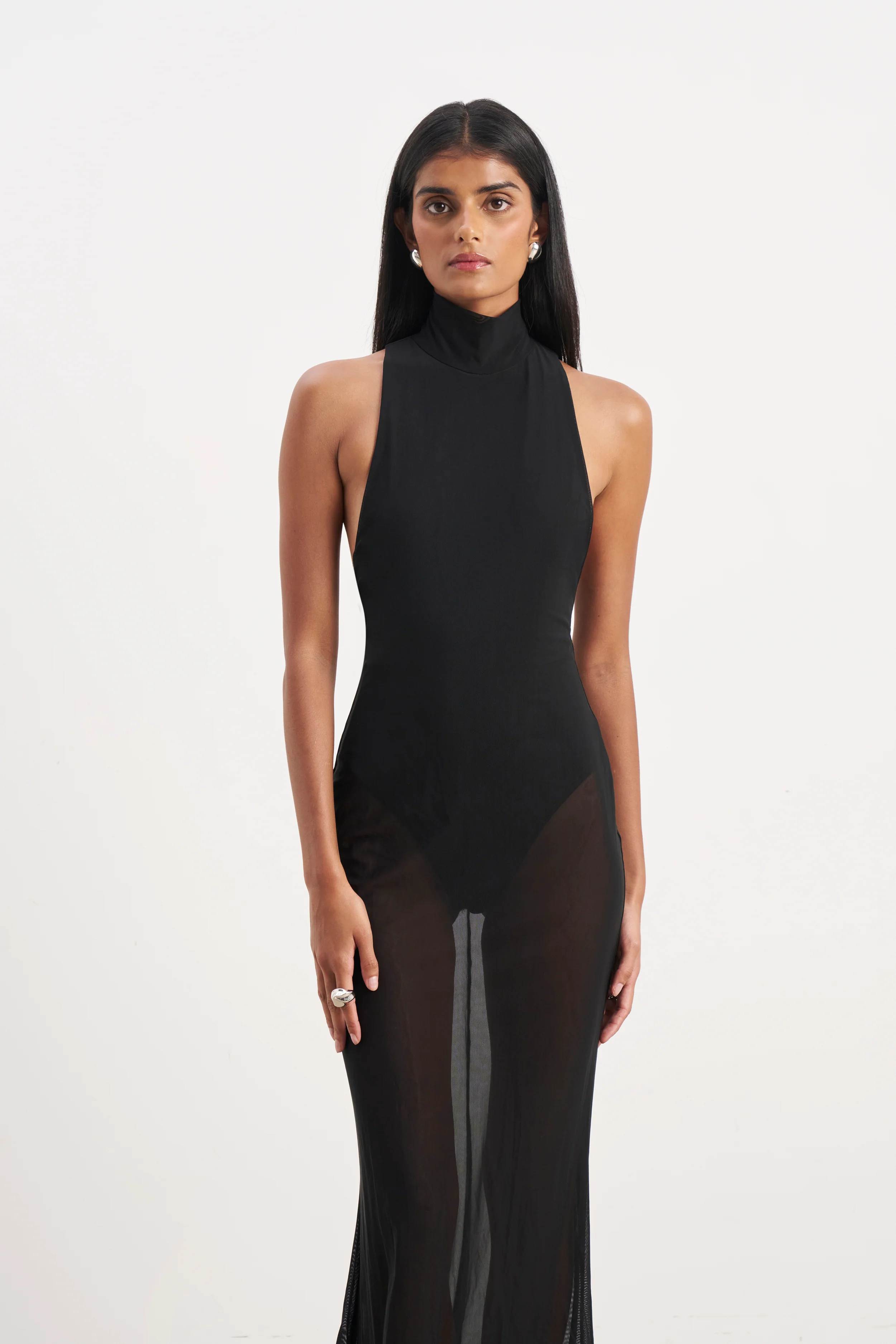 Sheer High Neck Racerback Gown - Black - Image 3