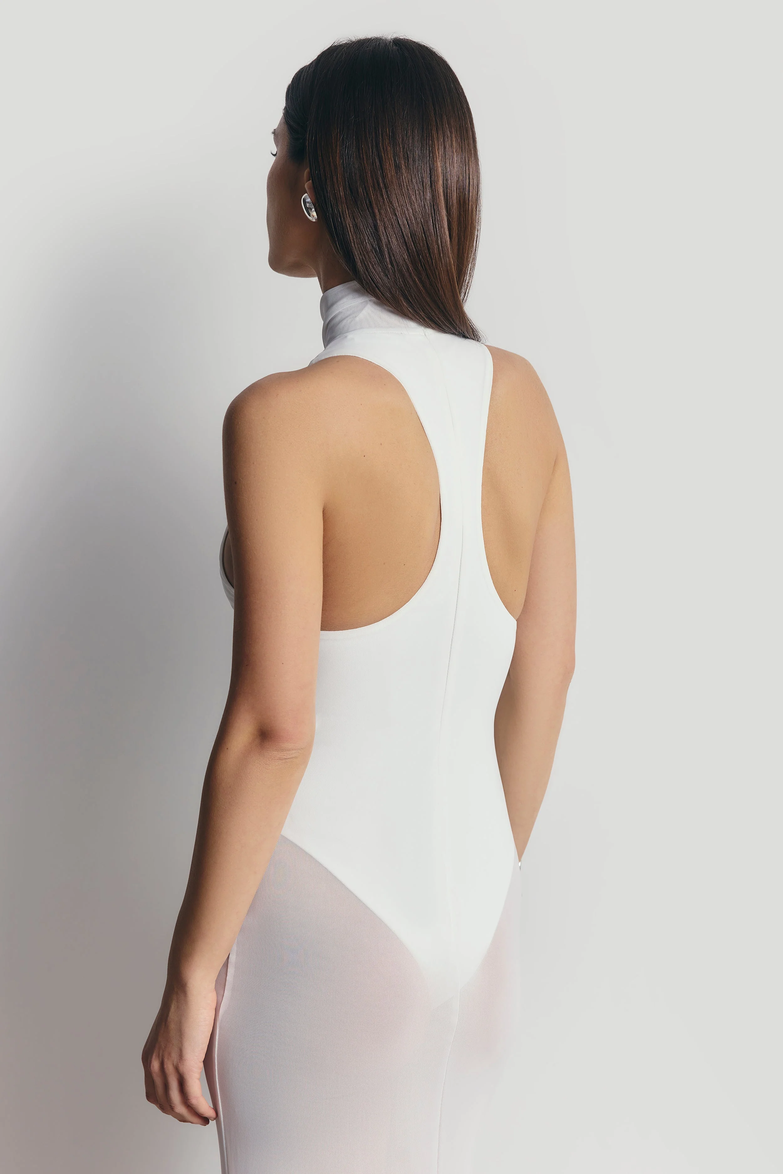 Sheer High Neck Racerback Gown - White - Image 4