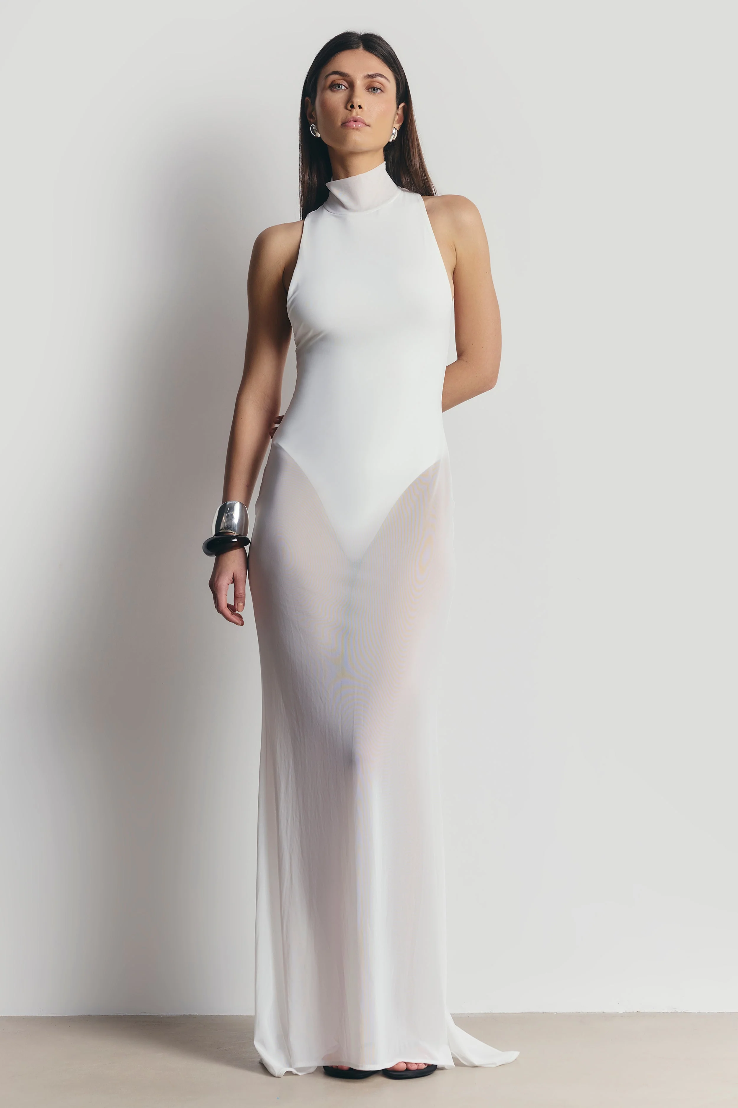 Sheer High Neck Racerback Gown - White - Image 5