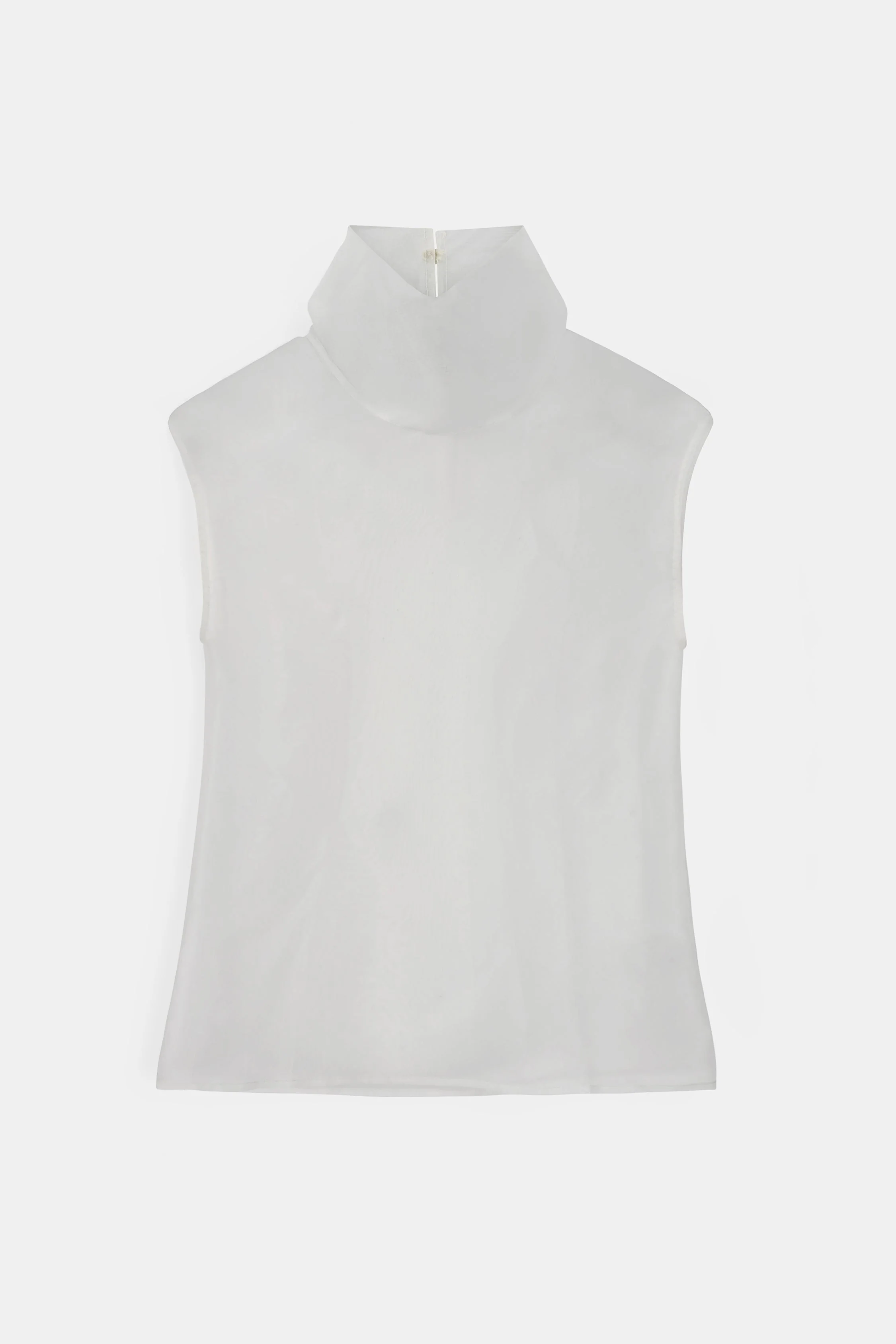 Sheer Organza Funnel Neck Blouse - Cream - Image 8