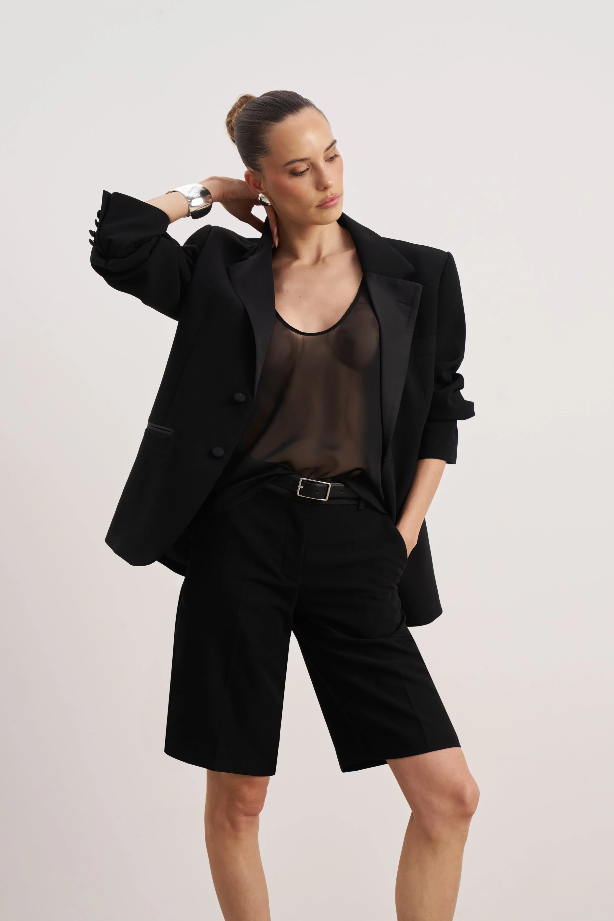 Sheer Plunge U Neck Tank Top - Black - Image 7