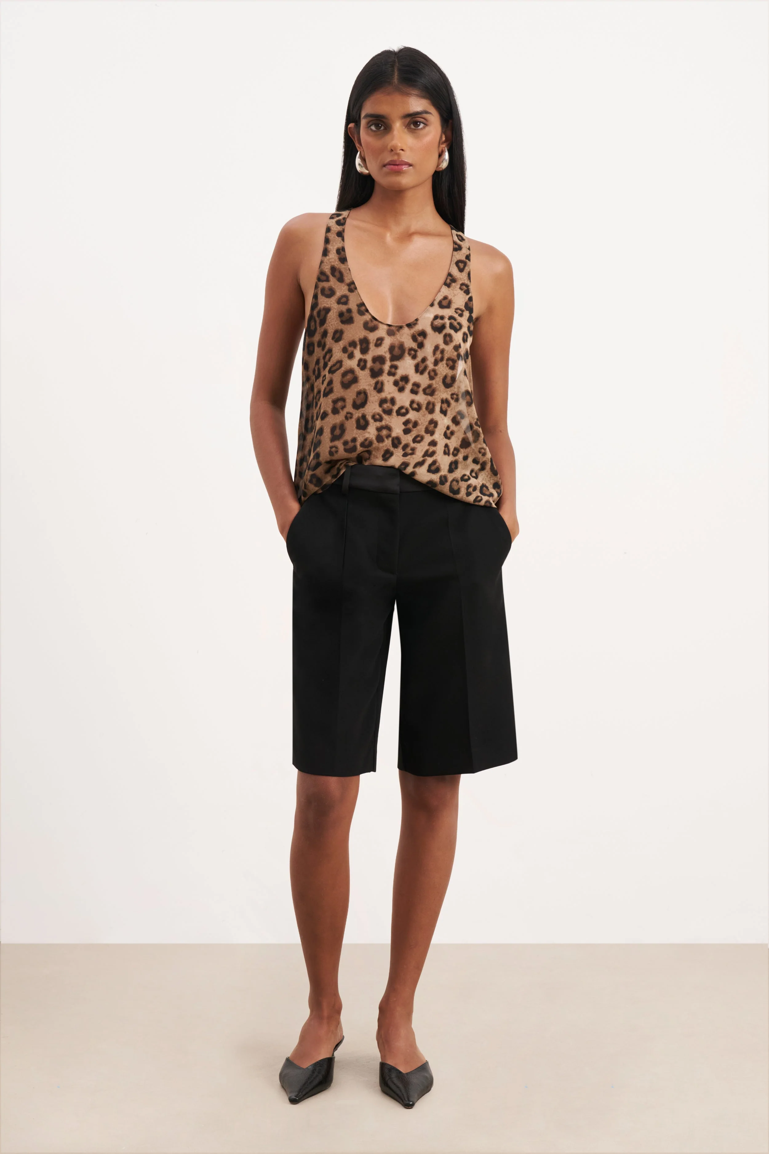 Sheer Plunge U Neck Tank Top - Leopard Print - Image 4