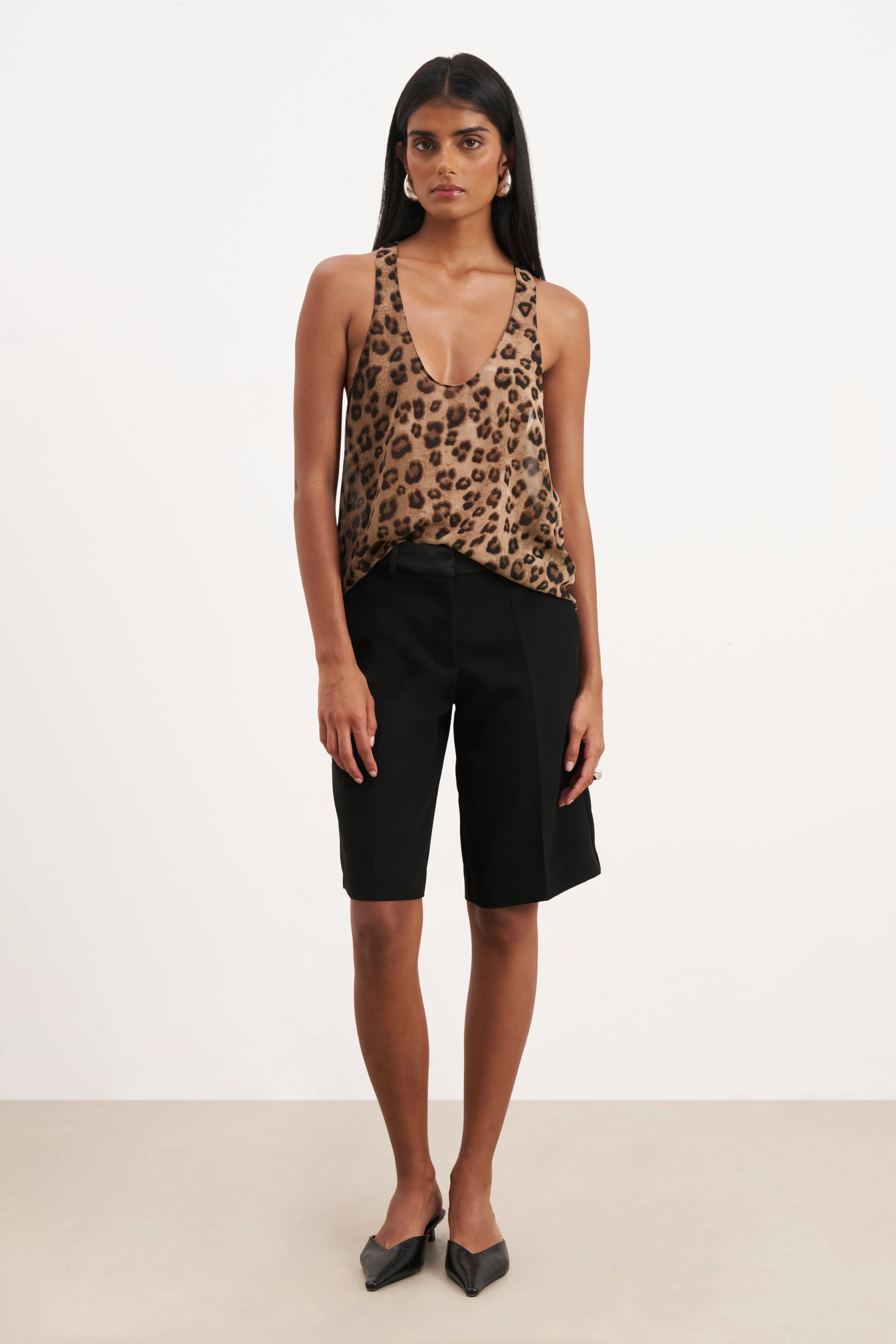 Sheer Plunge U Neck Tank Top - Leopard Print - Image 7