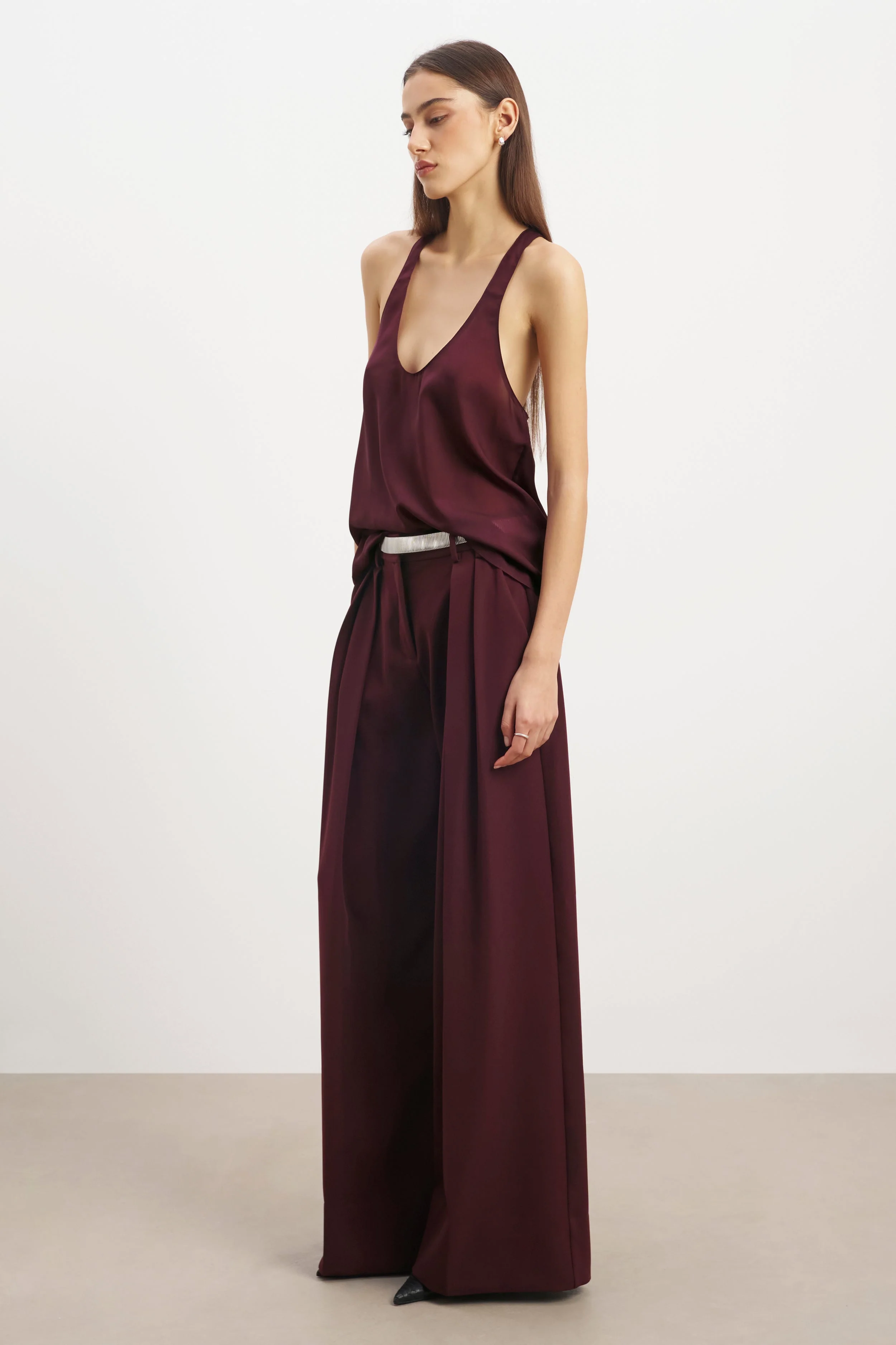 Sheer Plunge U Neck Tank Top - Mulberry - Image 3