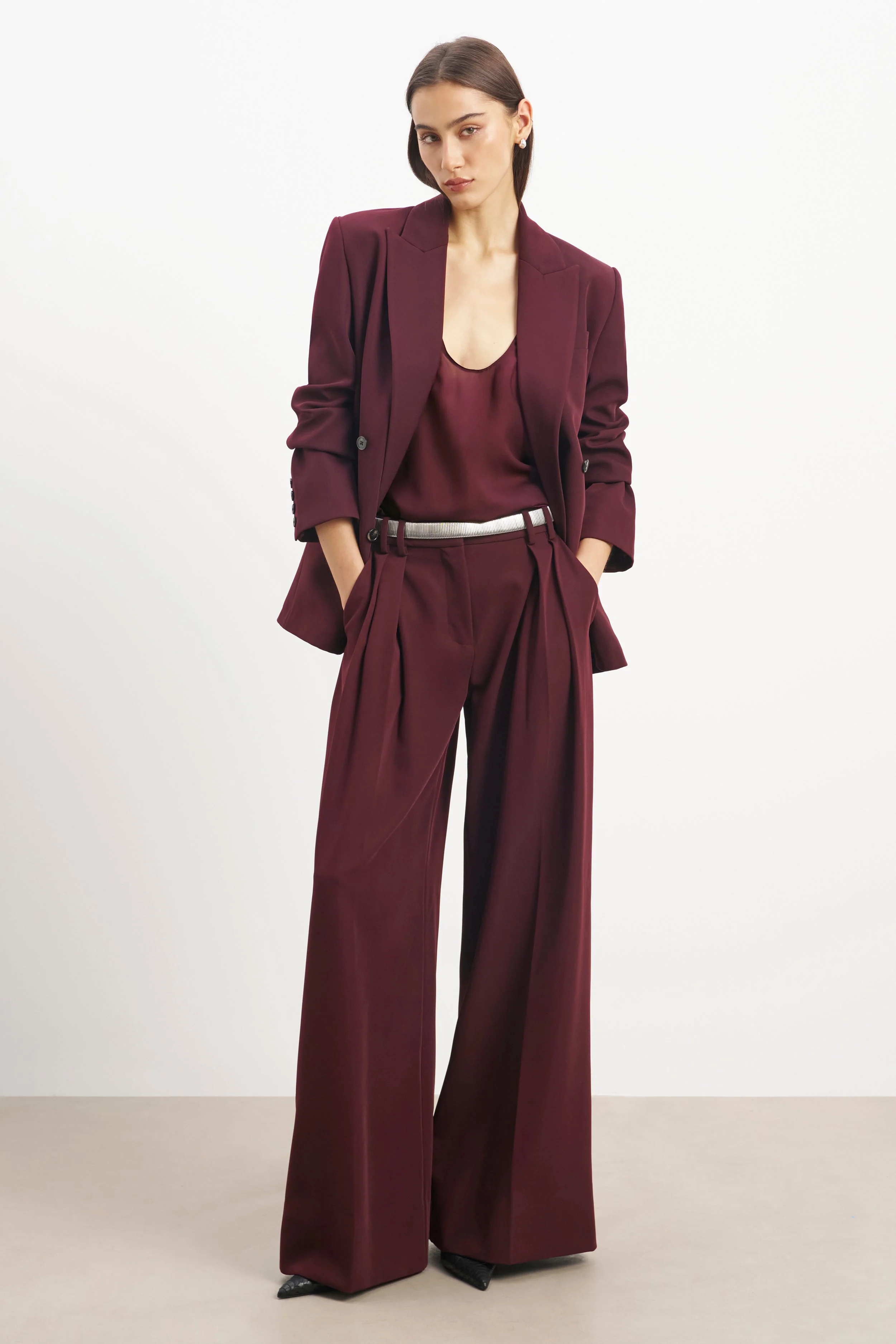 Sheer Plunge U Neck Tank Top - Mulberry - Image 5