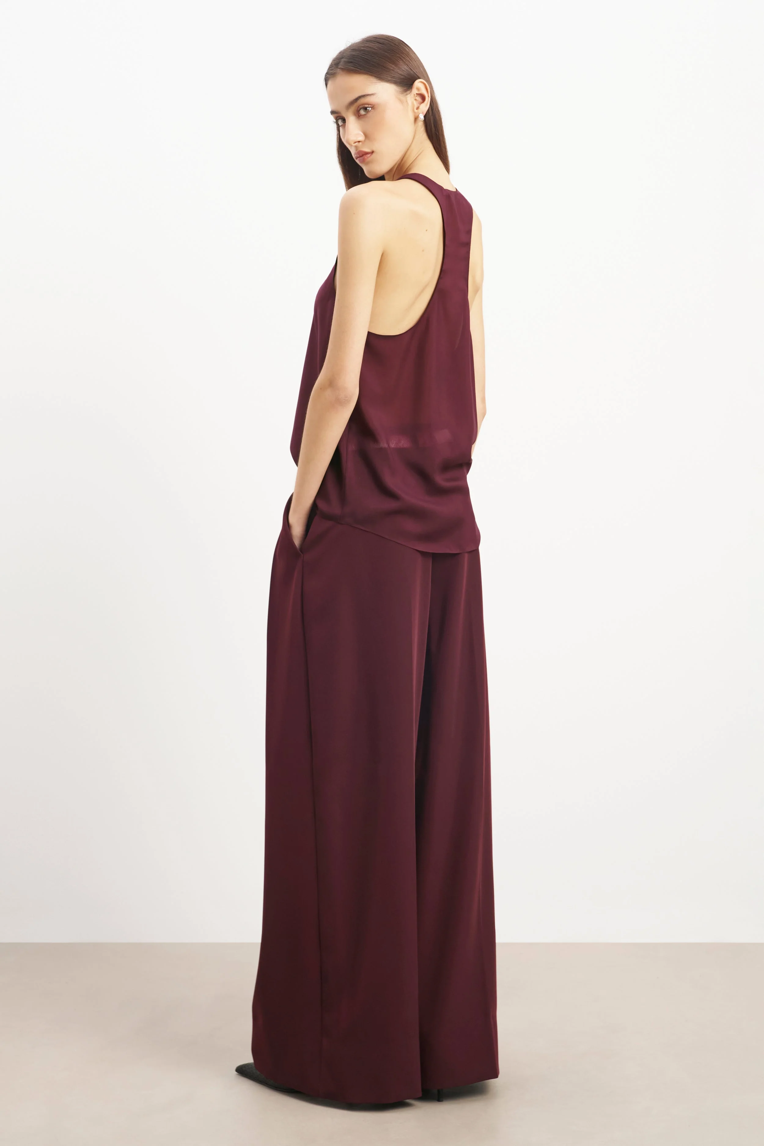 Sheer Plunge U Neck Tank Top - Mulberry - Image 7