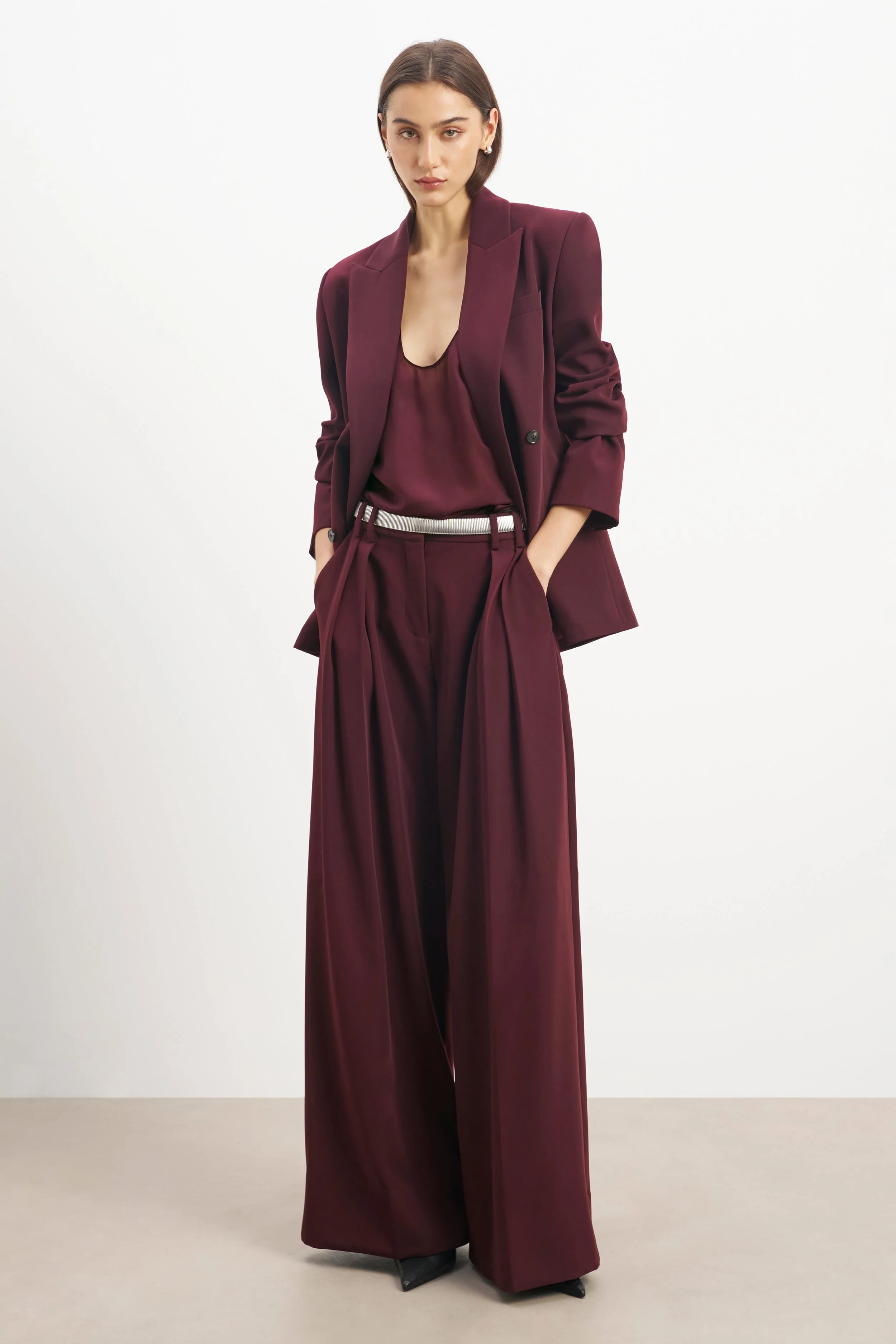 Sheer Plunge U Neck Tank Top - Mulberry - Image 8