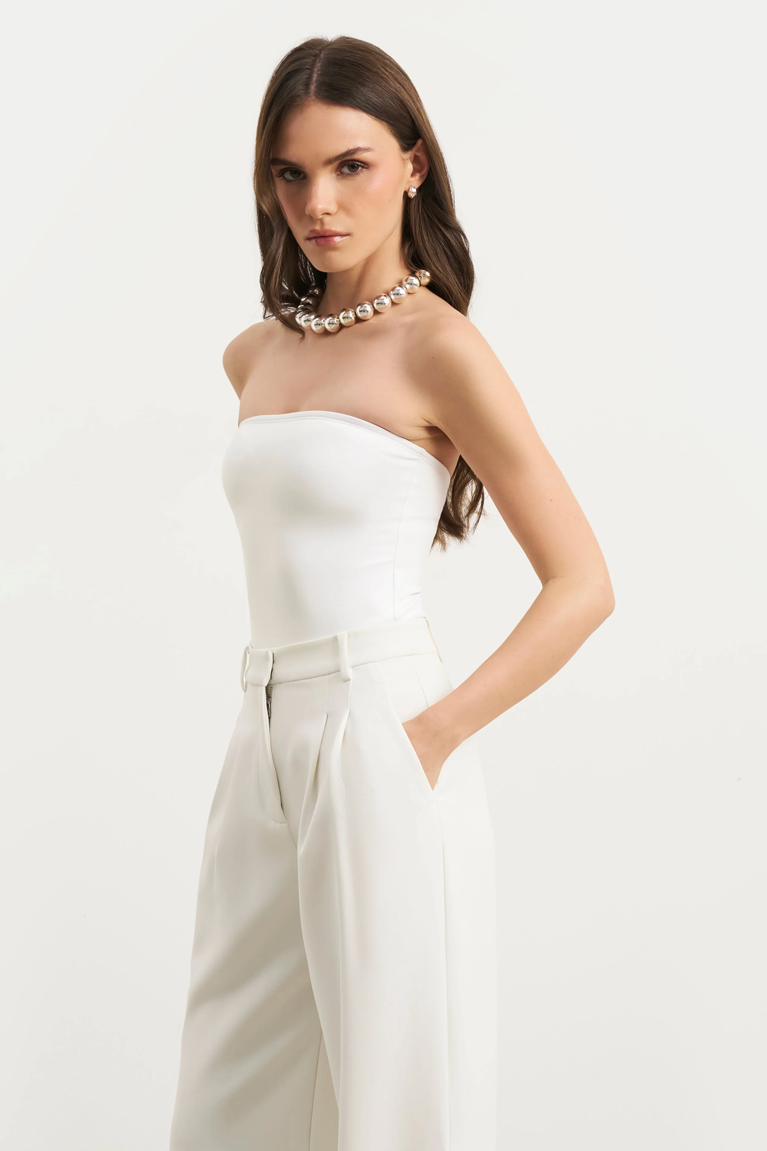 Strapless Bandeau Bodysuit - White - Image 3