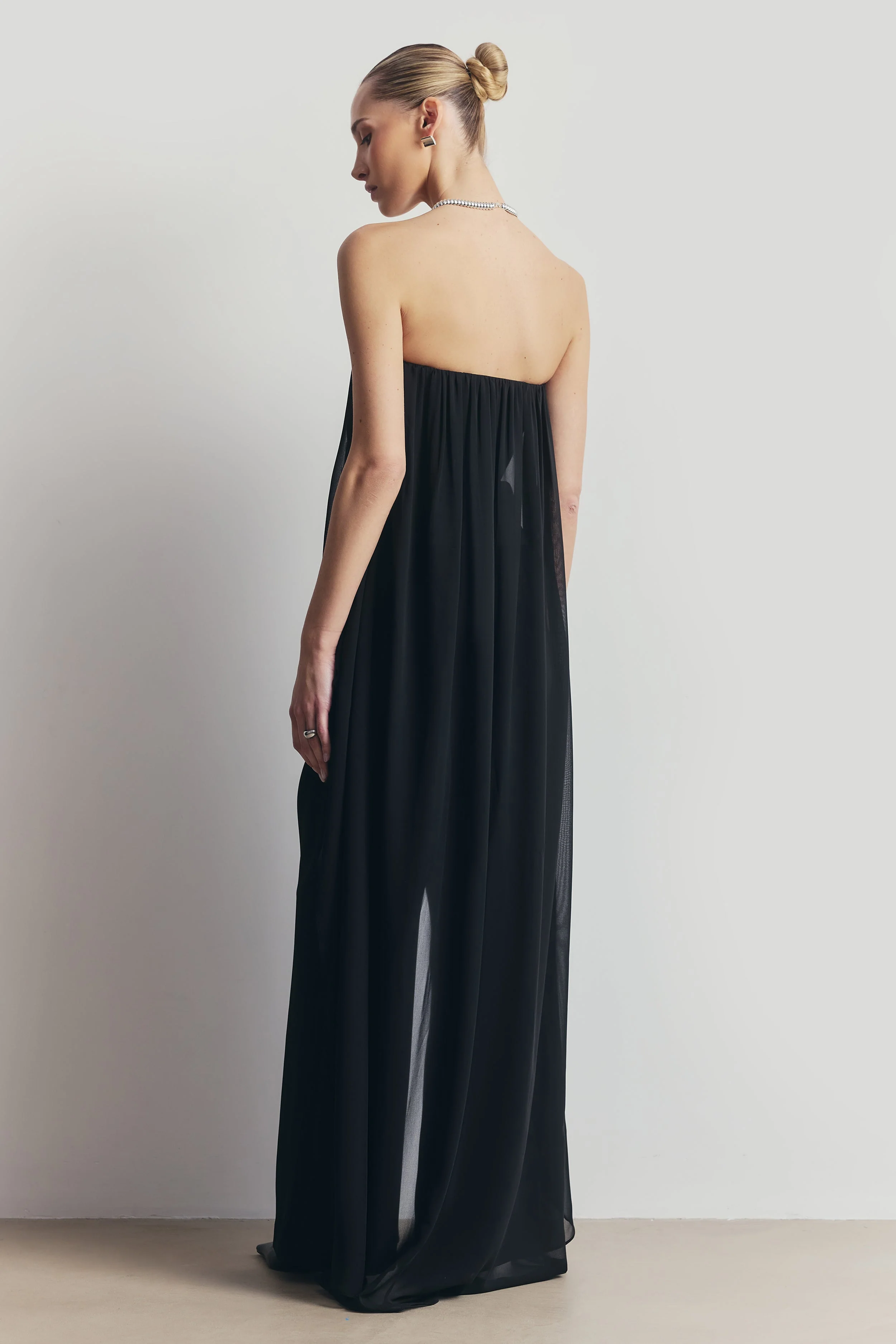 Strapless Chiffon Layered Corset Top - Black - Image 2