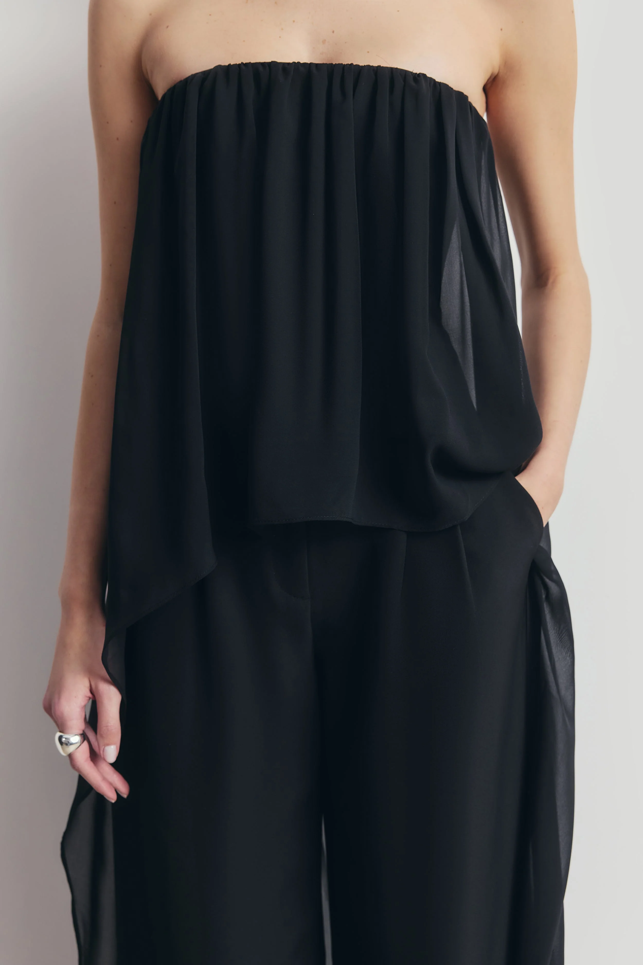 Strapless Chiffon Layered Corset Top - Black - Image 3